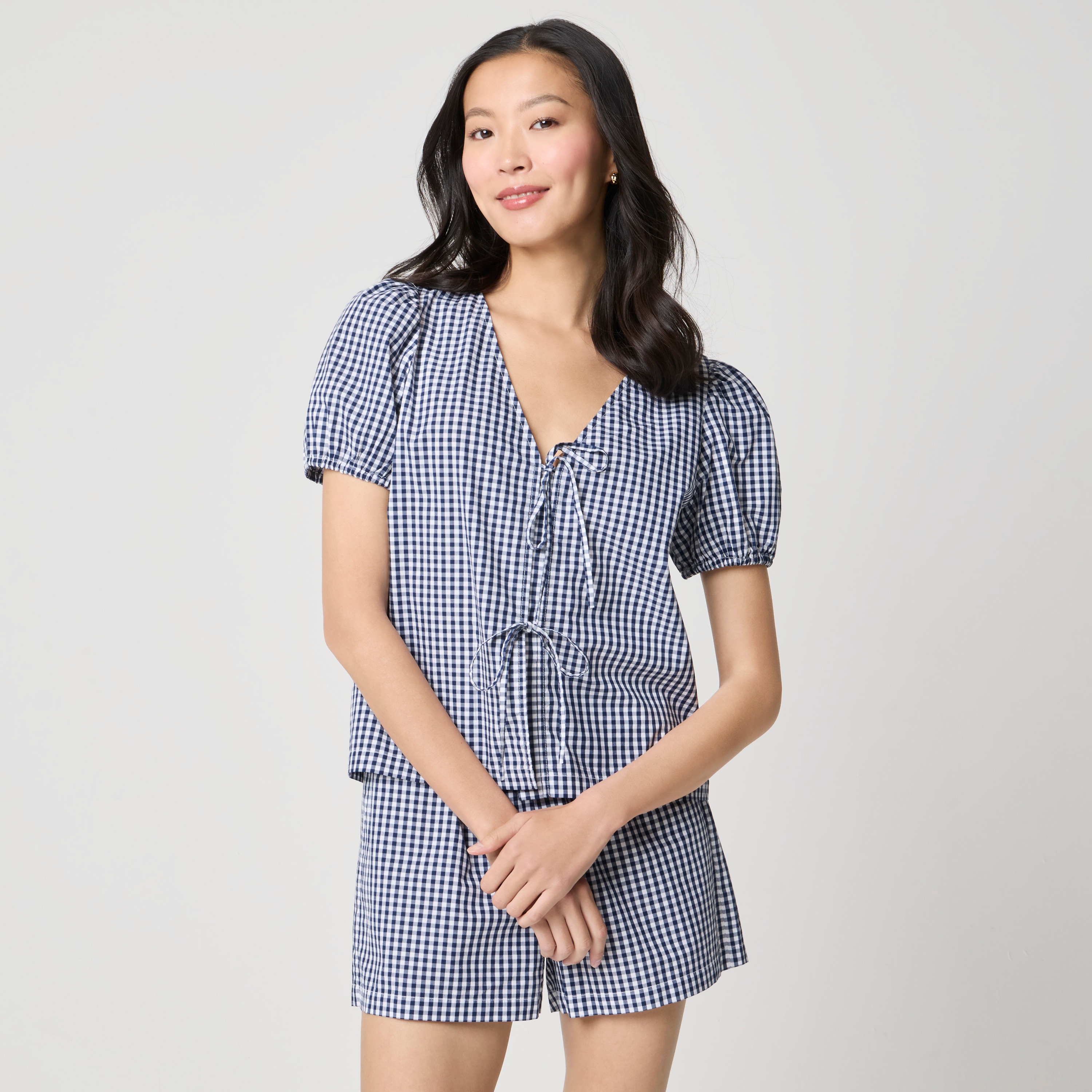 Tie-front top and short pajama set