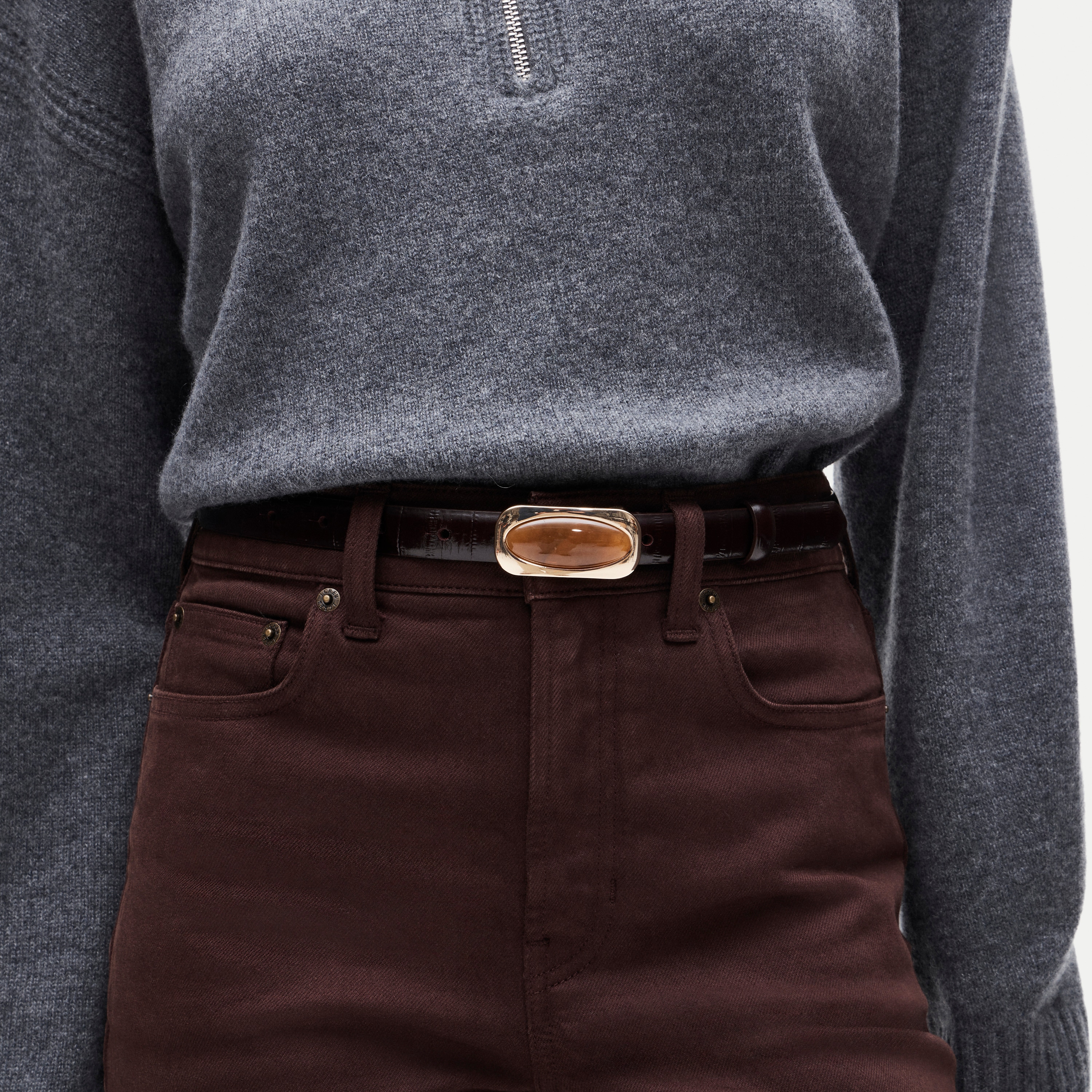 Embellished thin belt in eel-embossed leather - thumbnail 2