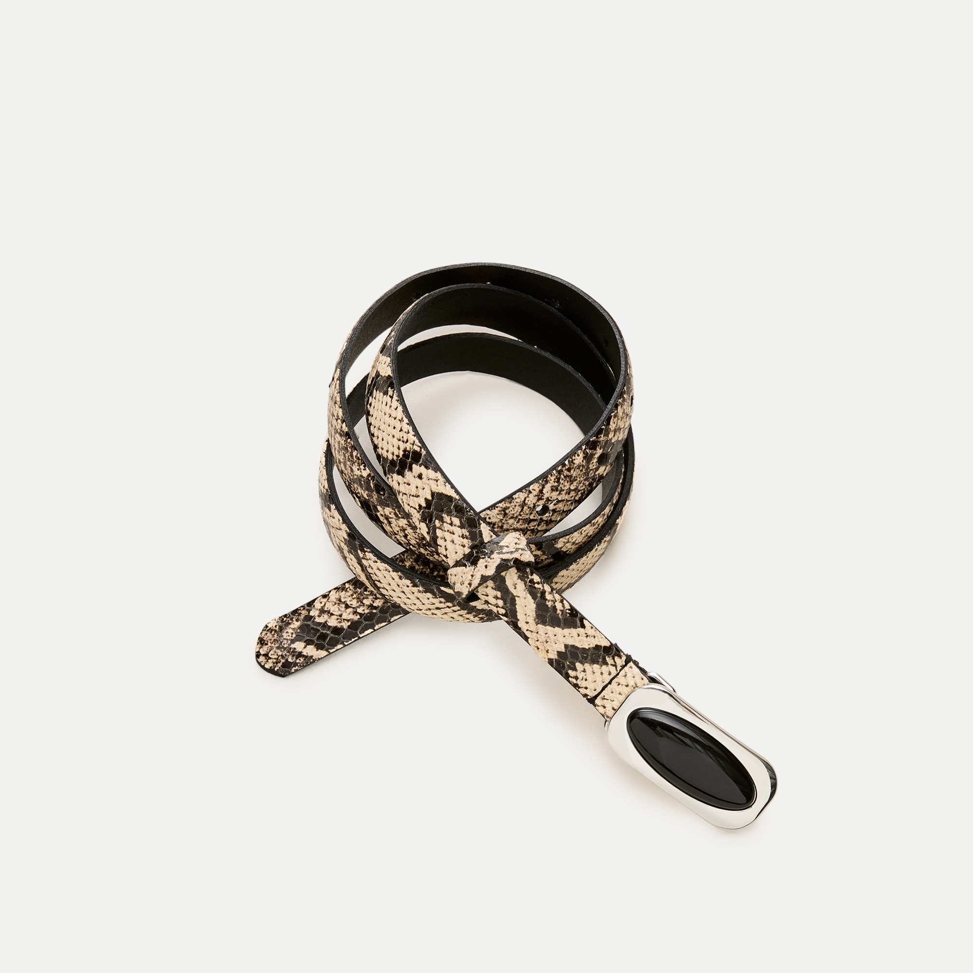 Embellished thin belt in snake-embossed leather