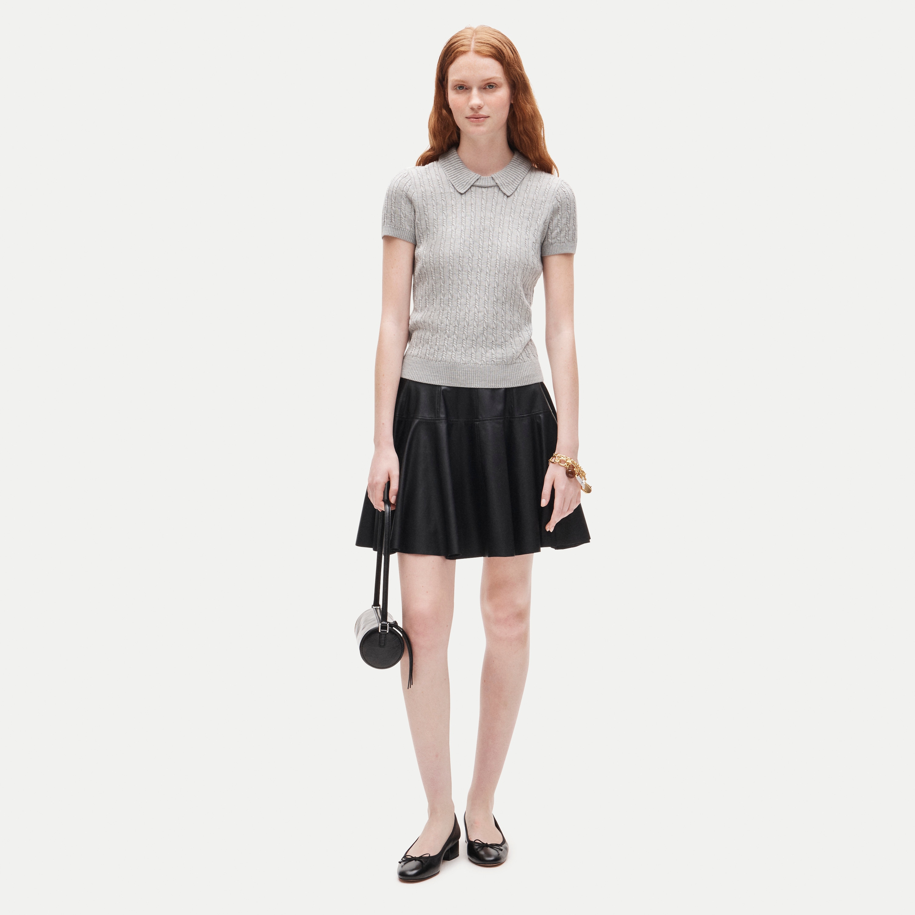 Cable-knit sweater-polo in merino wool