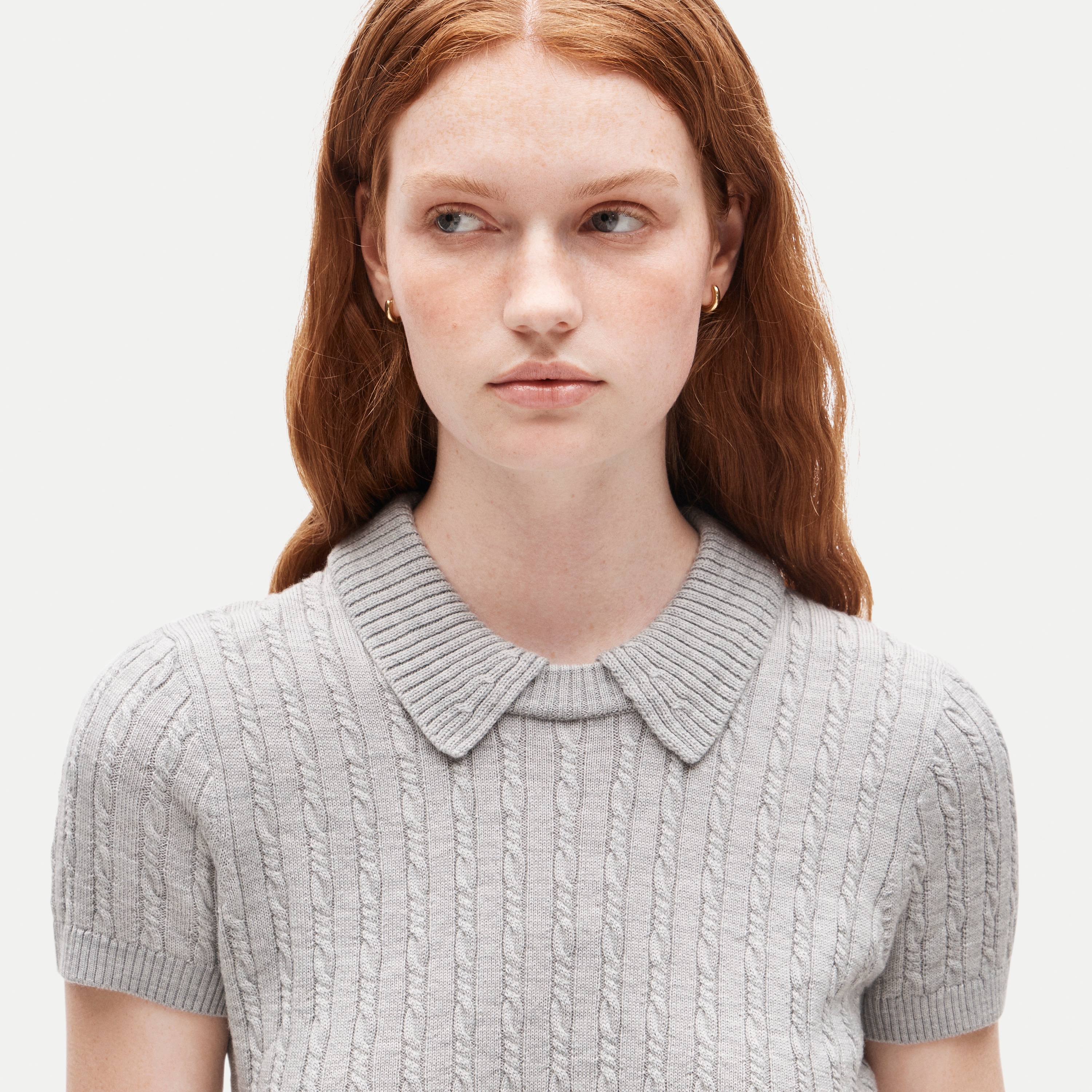 Cable-knit sweater-polo in merino wool