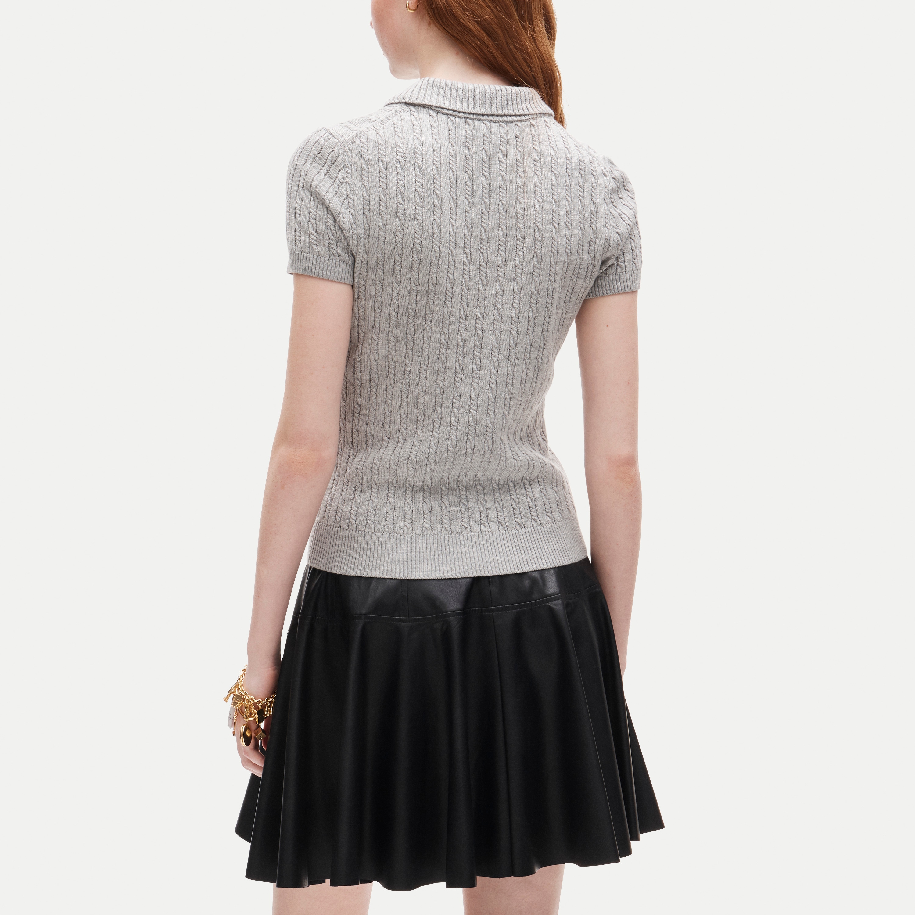 Cable-knit sweater-polo in merino wool