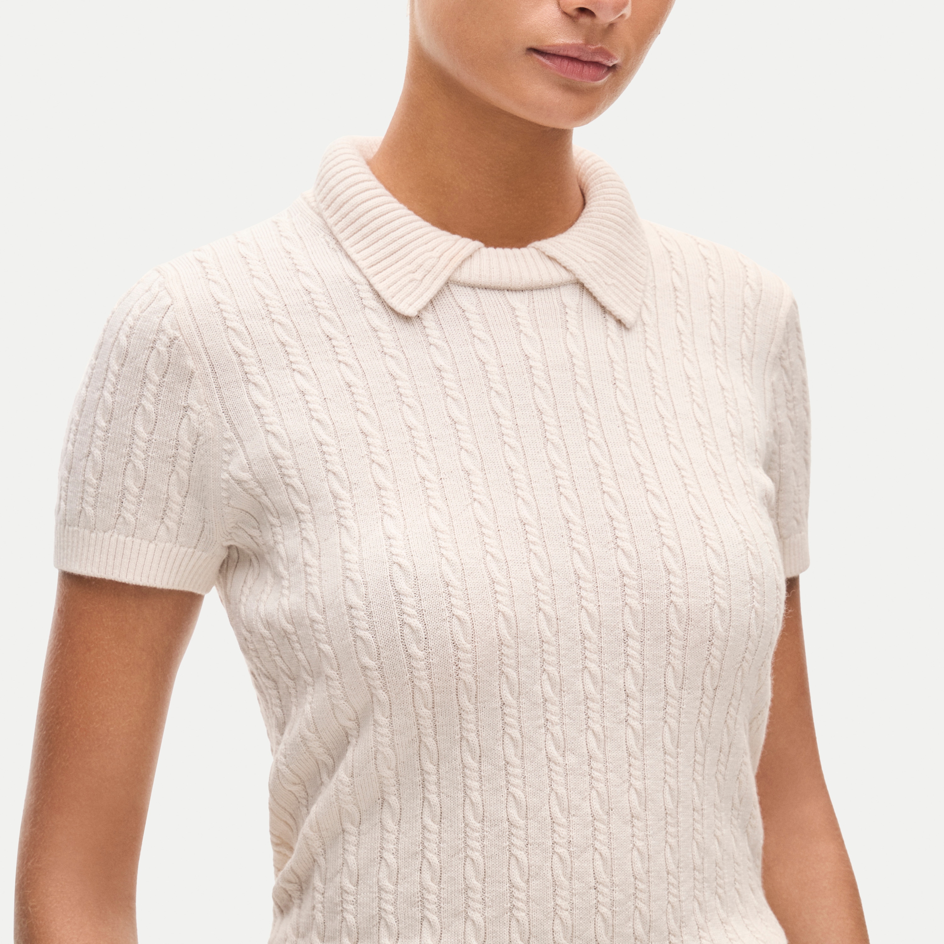 Cable-knit sweater-polo in merino wool