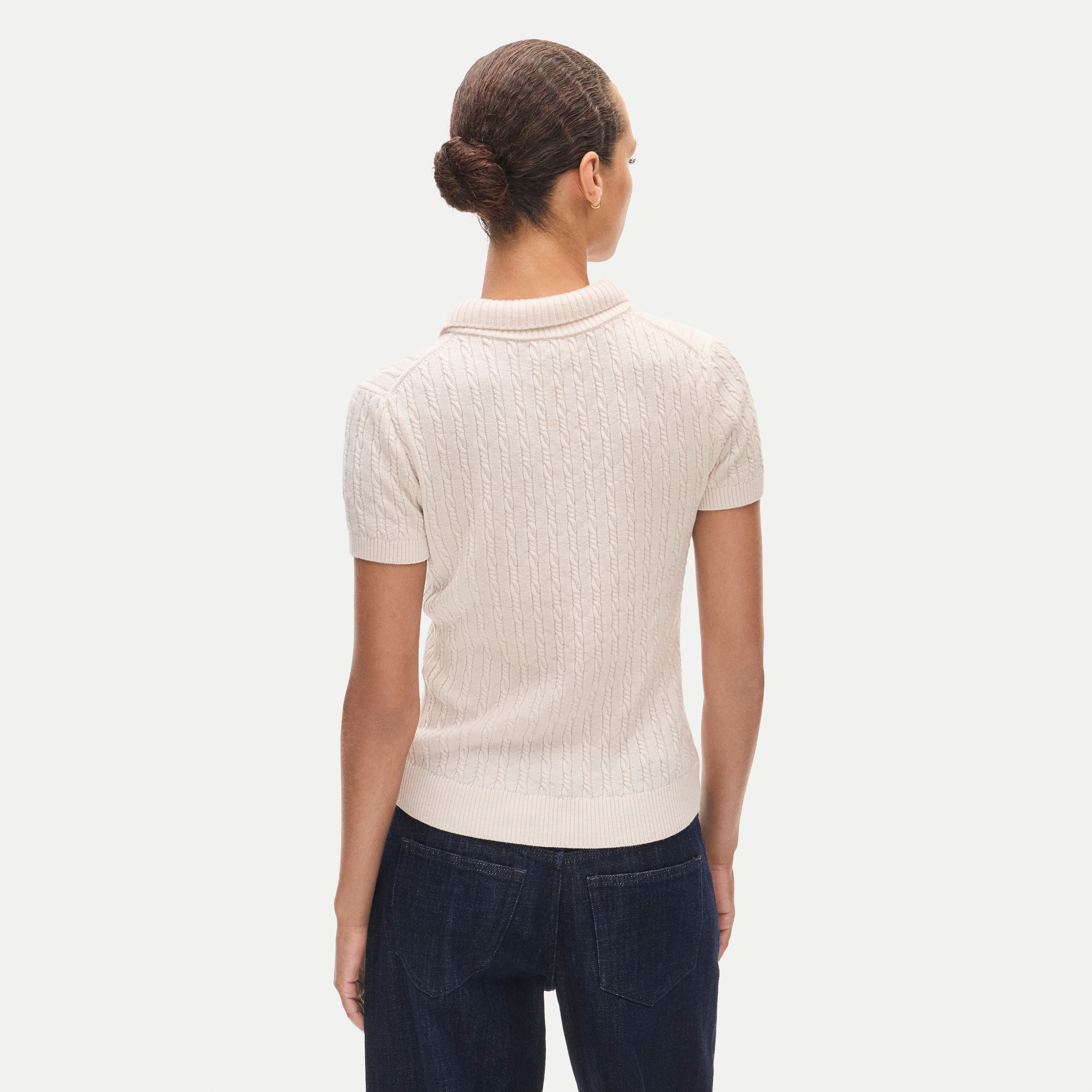Cable-knit sweater-polo in merino wool
