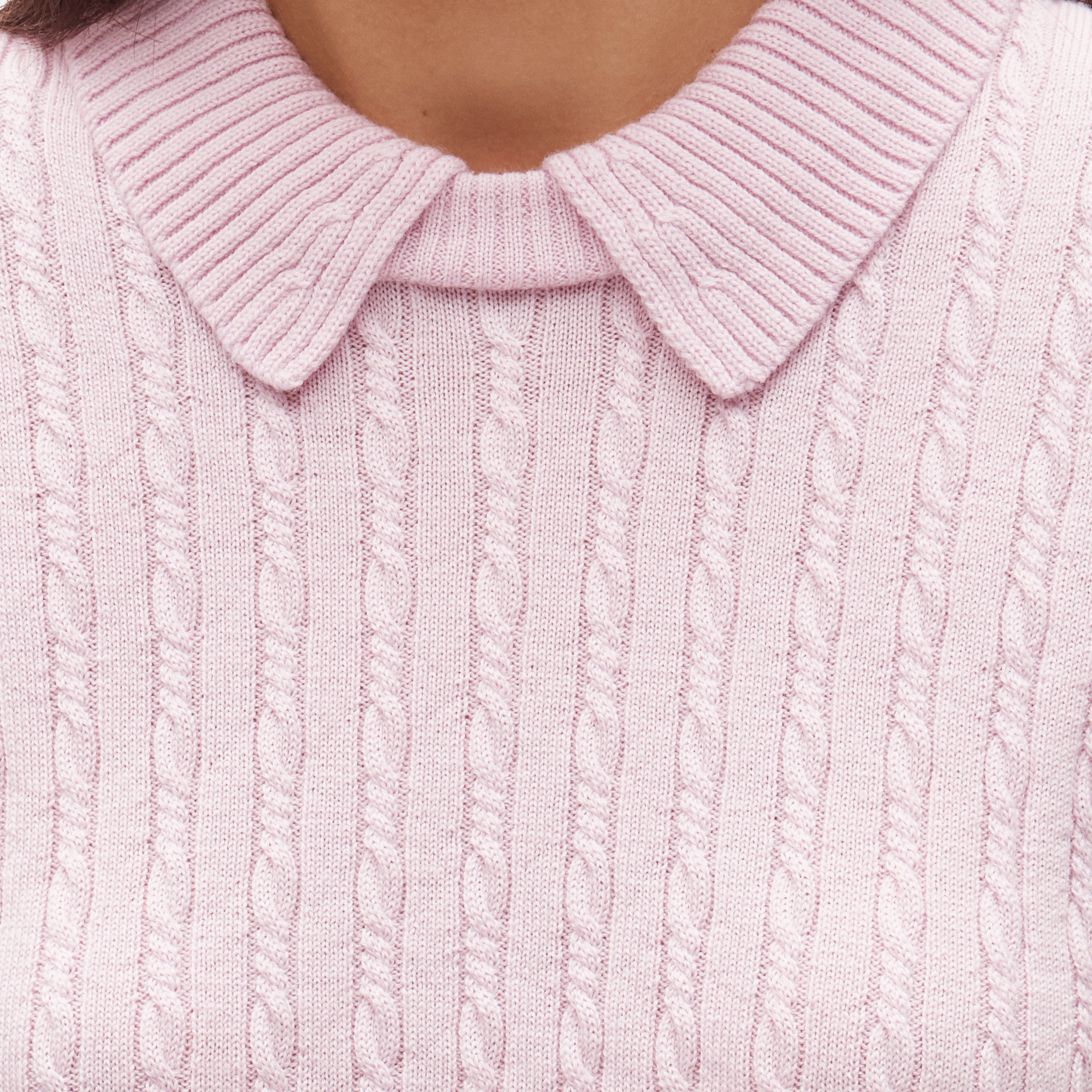 Cable-knit sweater-polo in merino wool