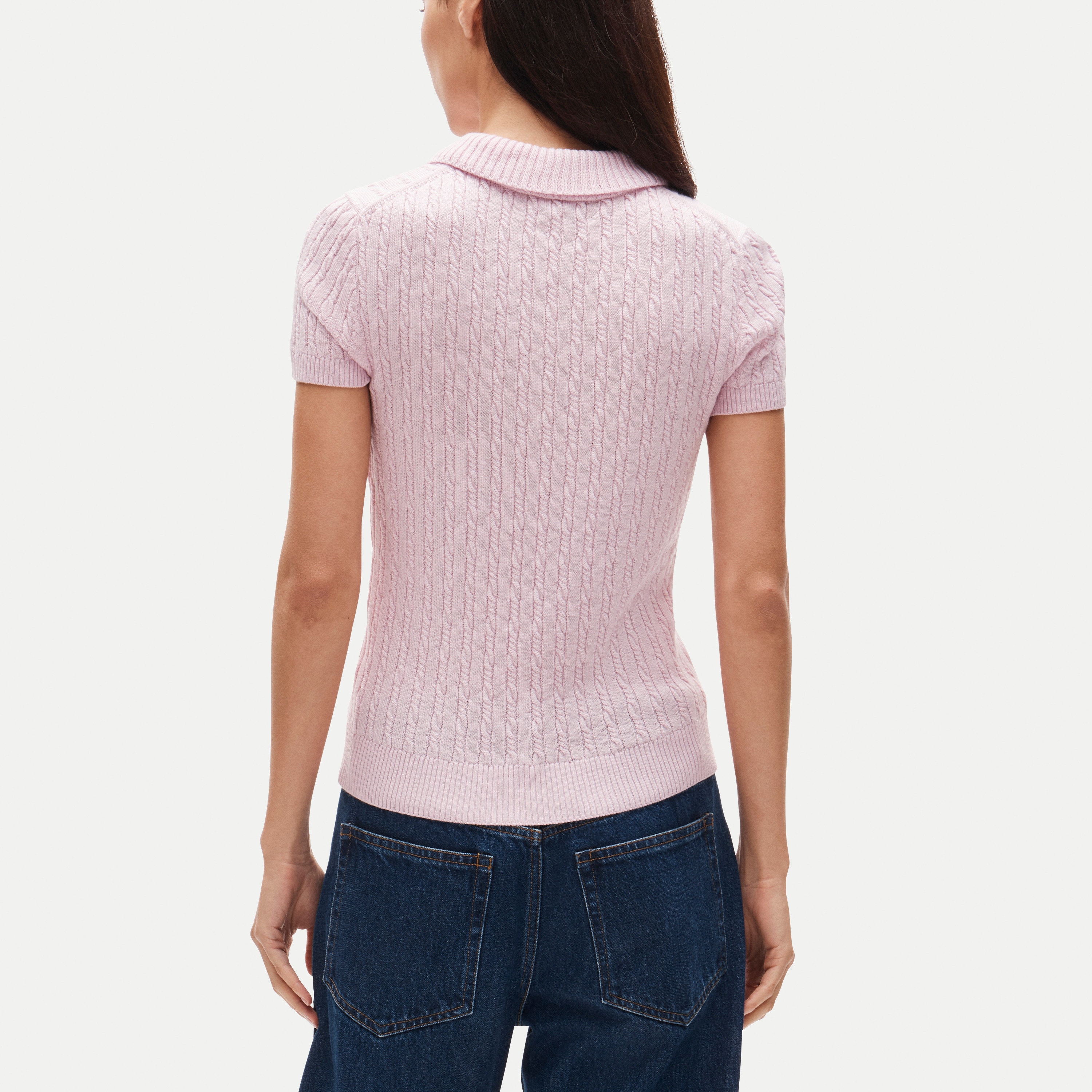 Cable-knit sweater-polo in merino wool