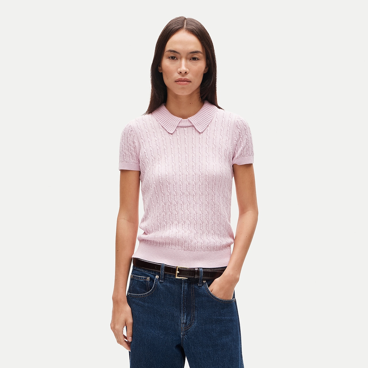 Cable-knit sweater-polo in merino wool by J.Crew