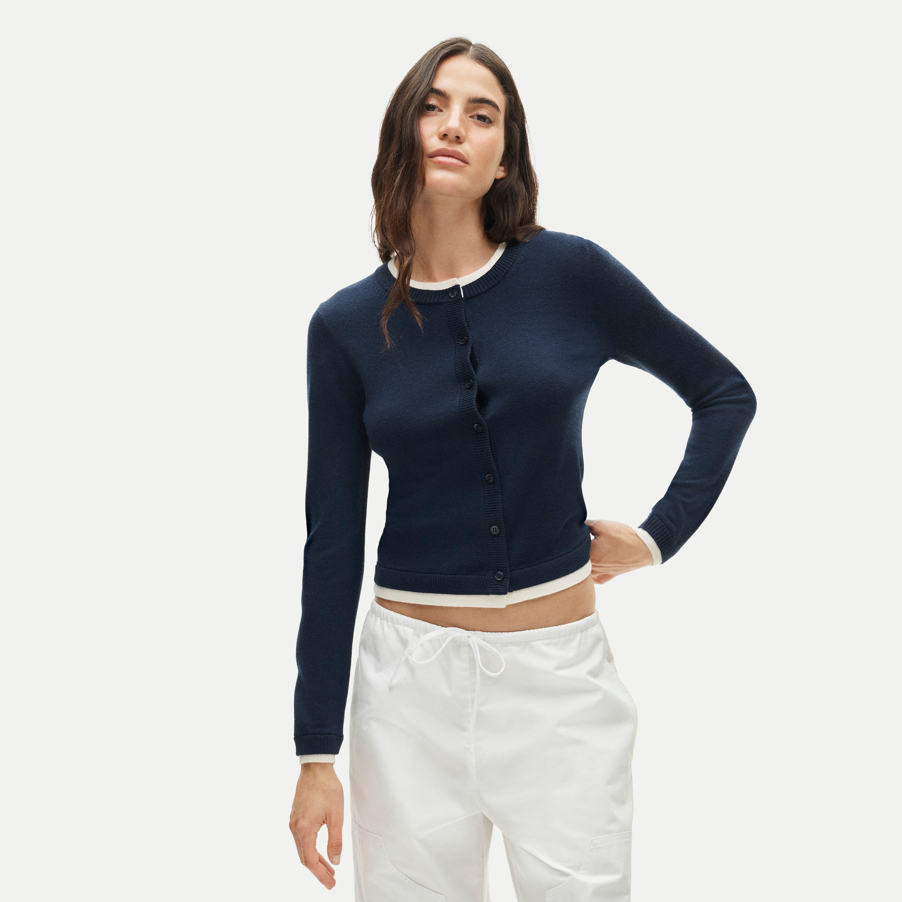 Double-layer cardigan in merino wool