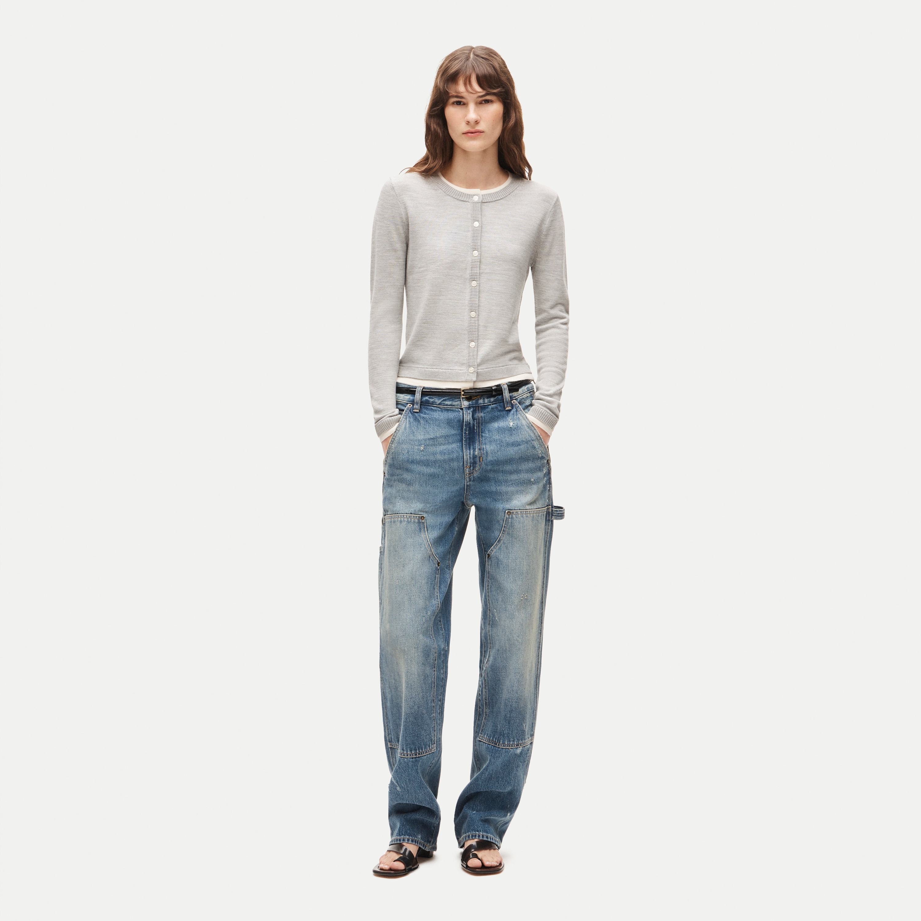 Double-layer cardigan in merino wool