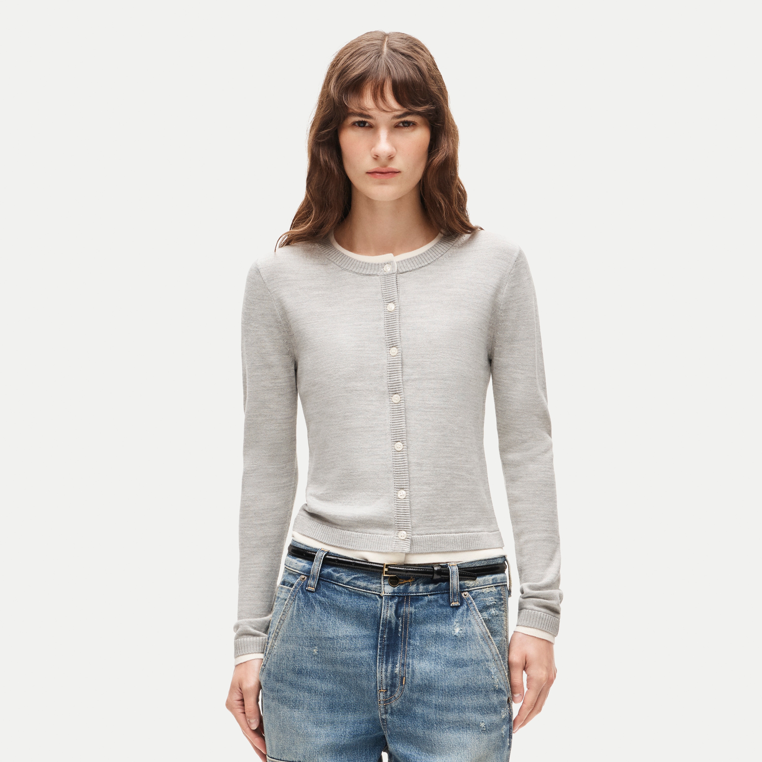 Double-layer cardigan in merino wool