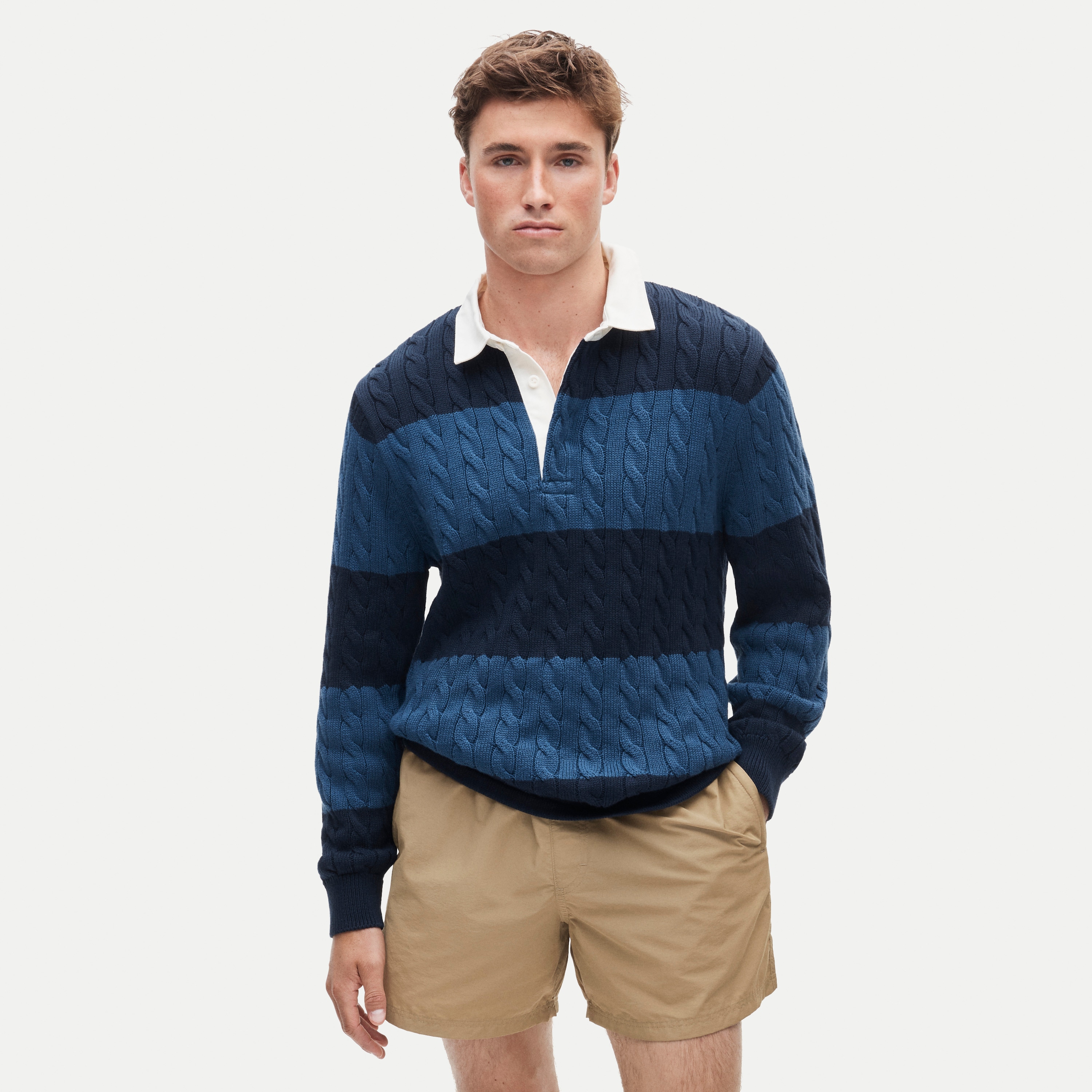 Heritage cotton cable-knit rugby sweater in stripe