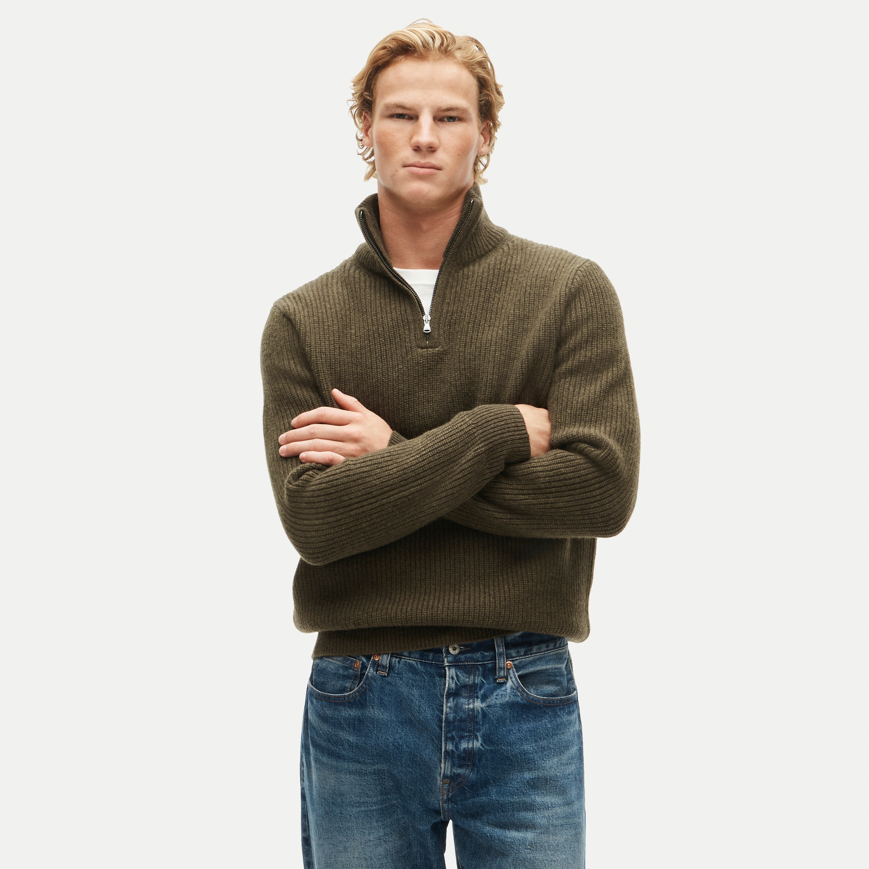 Quarter-zip sweater in ribbed wool