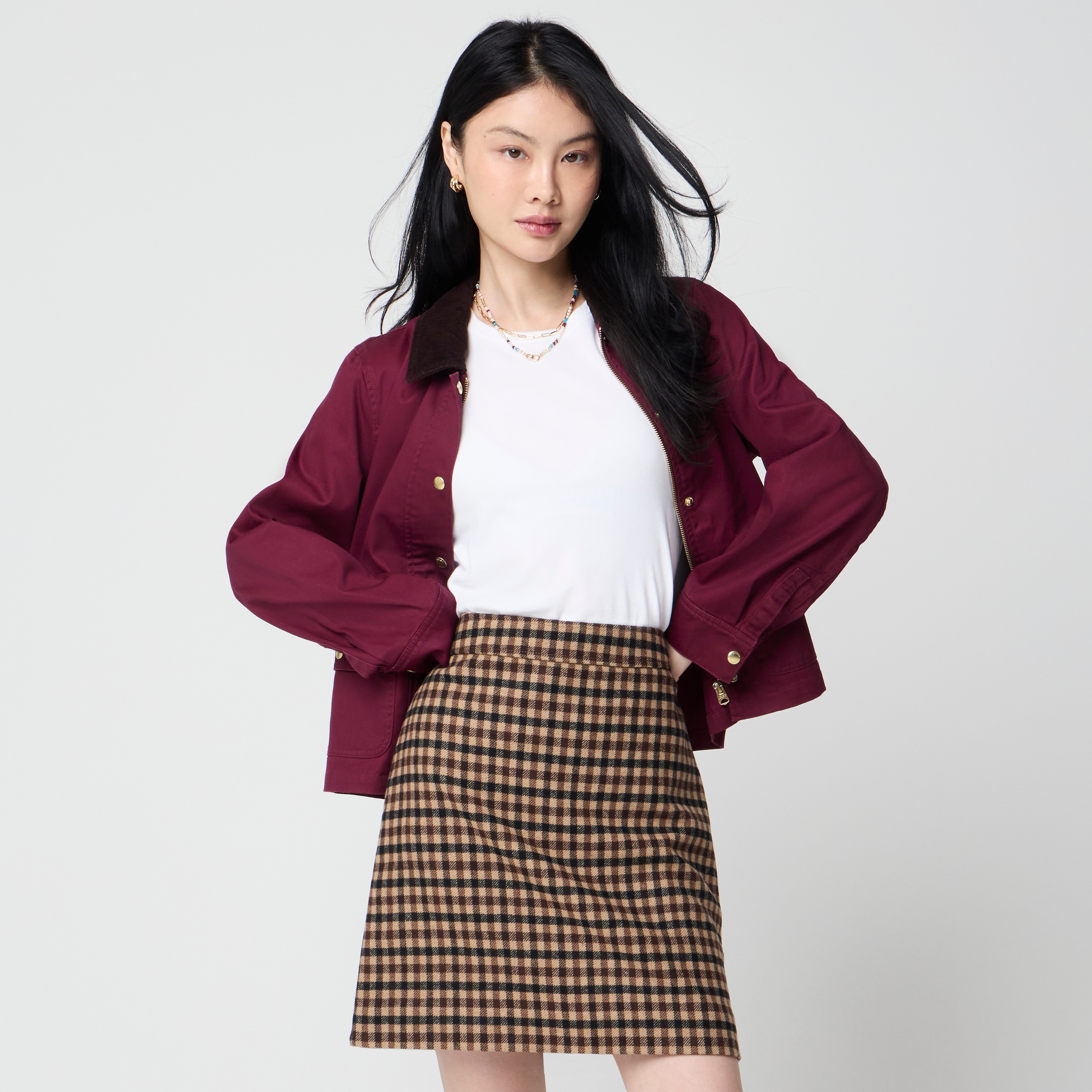 Wool-blend A-line mini skirt