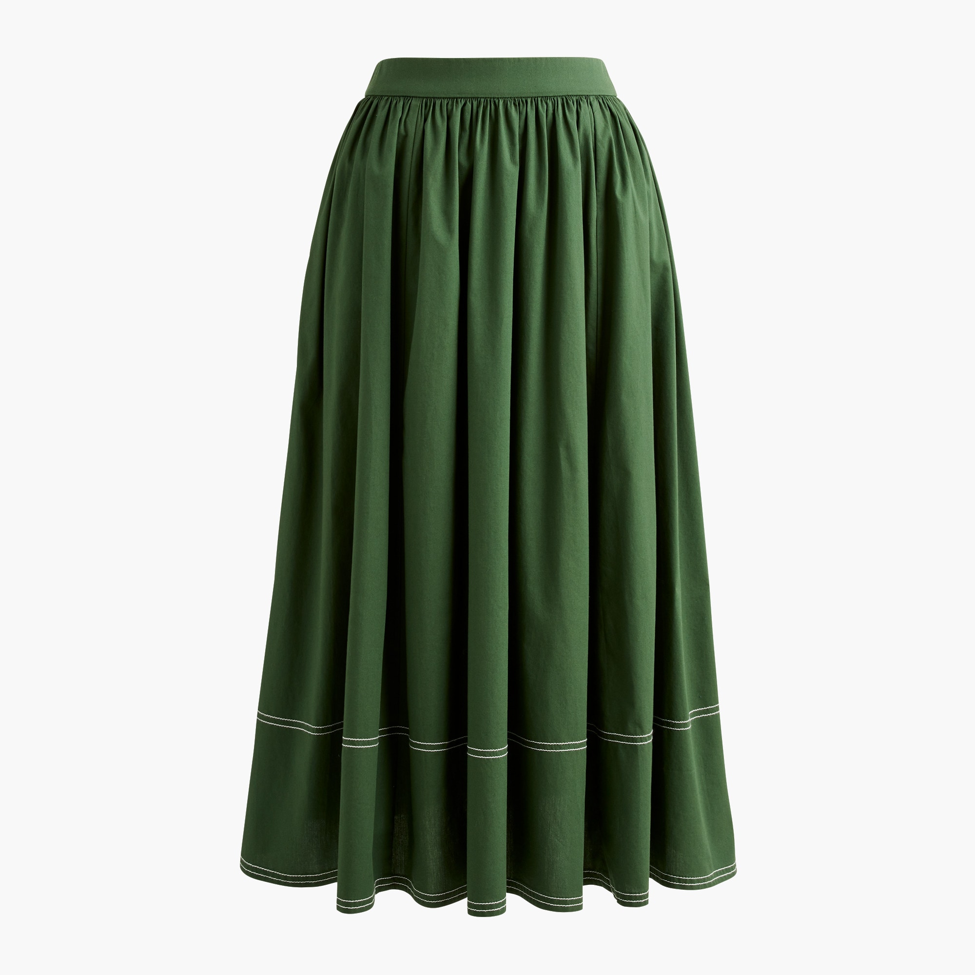 Topstitched poplin midi skirt