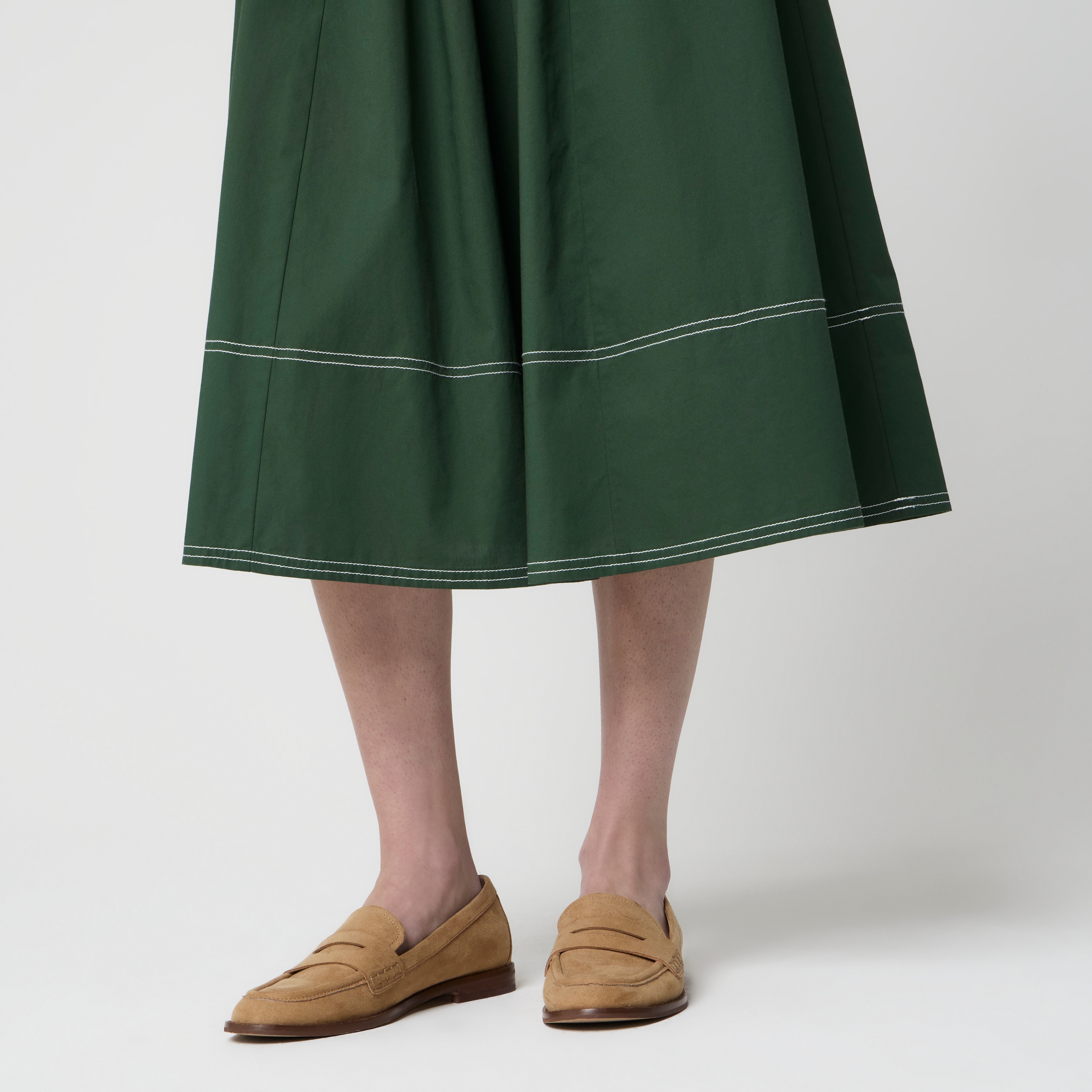 Topstitched poplin midi skirt