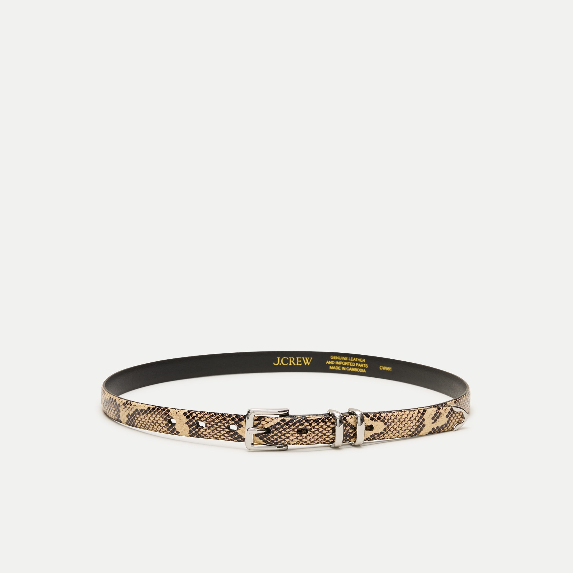 Thin tipped belt in snake-embossed leather