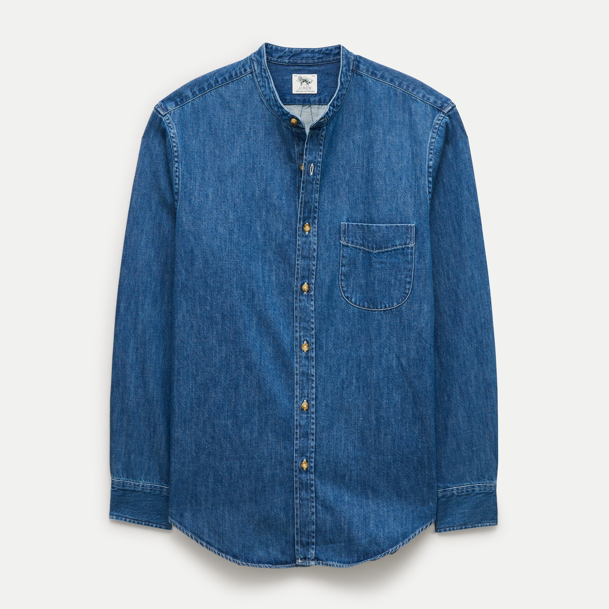 Midweight denim band-collar shirt
