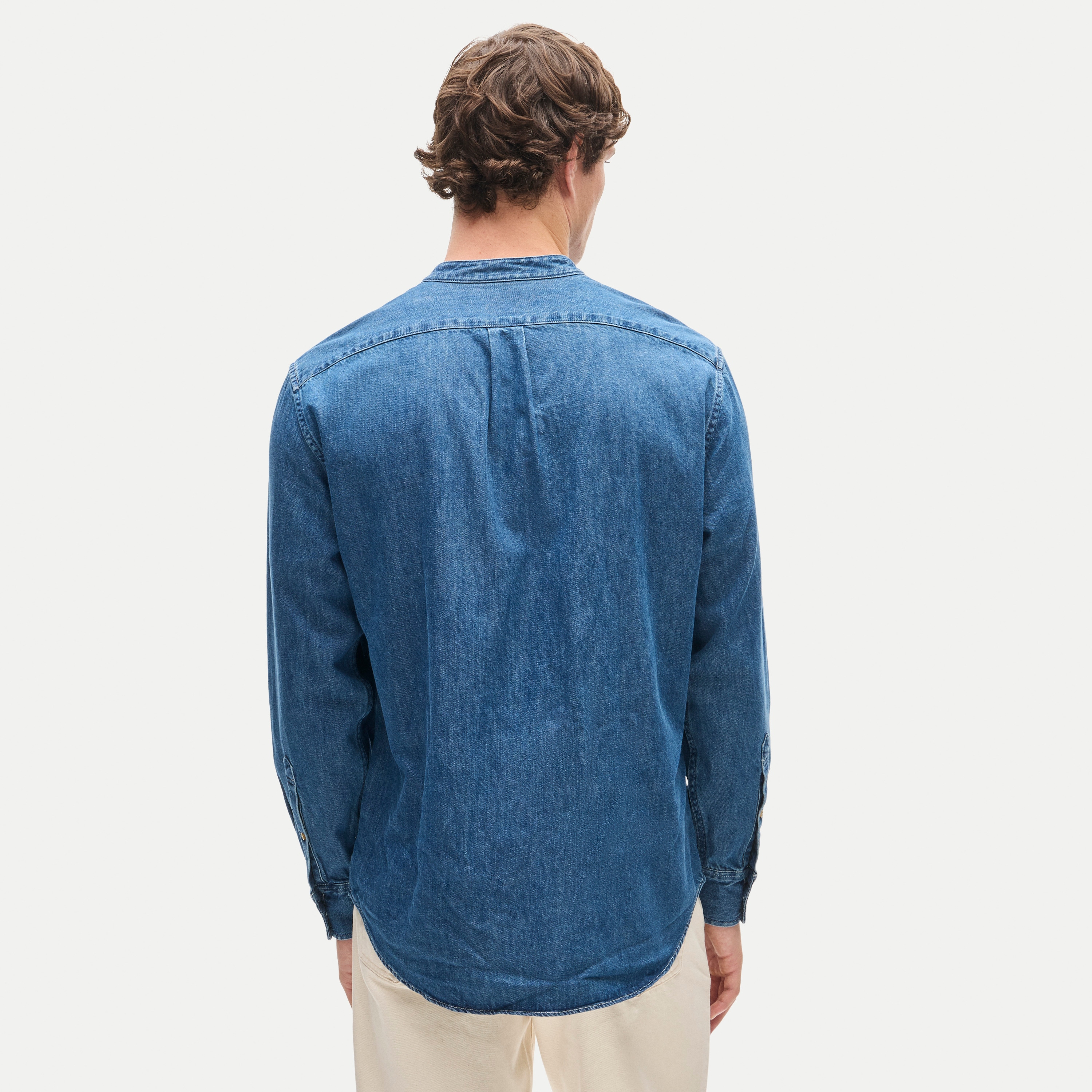 Midweight denim band-collar shirt