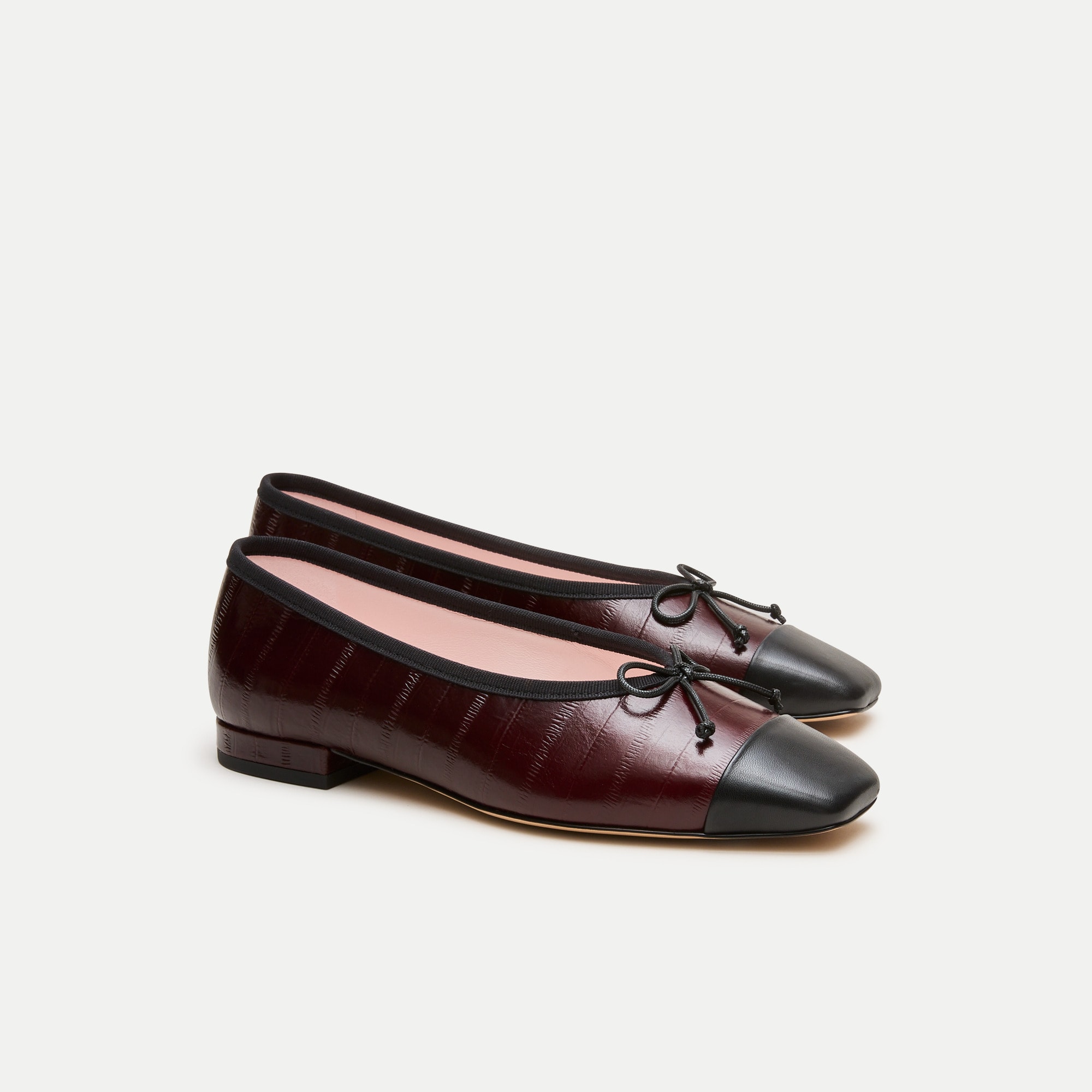 Sophie cap toe ballet flats in eel-embossed leather