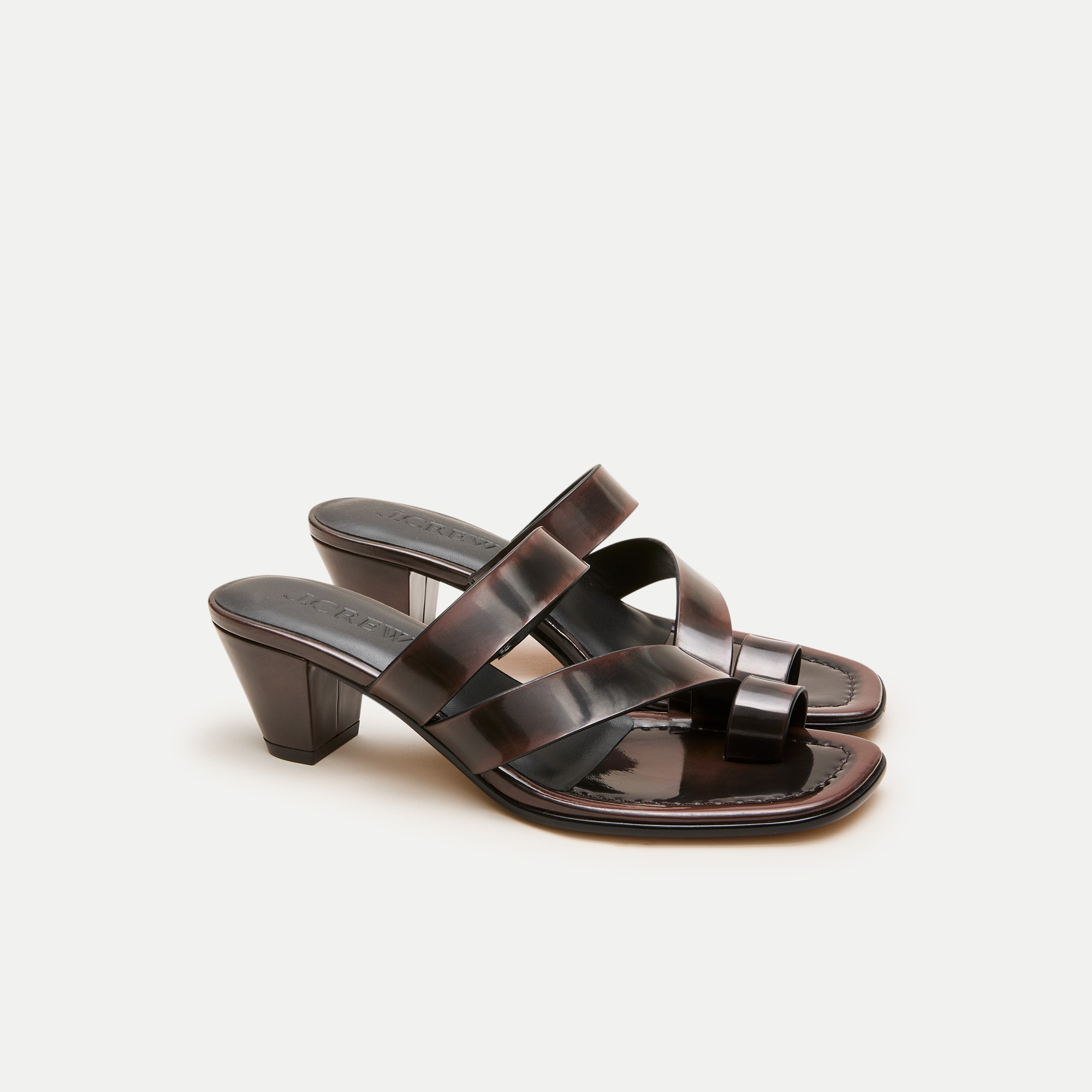 Toe-ring kitten-heel sandals in burnished leather