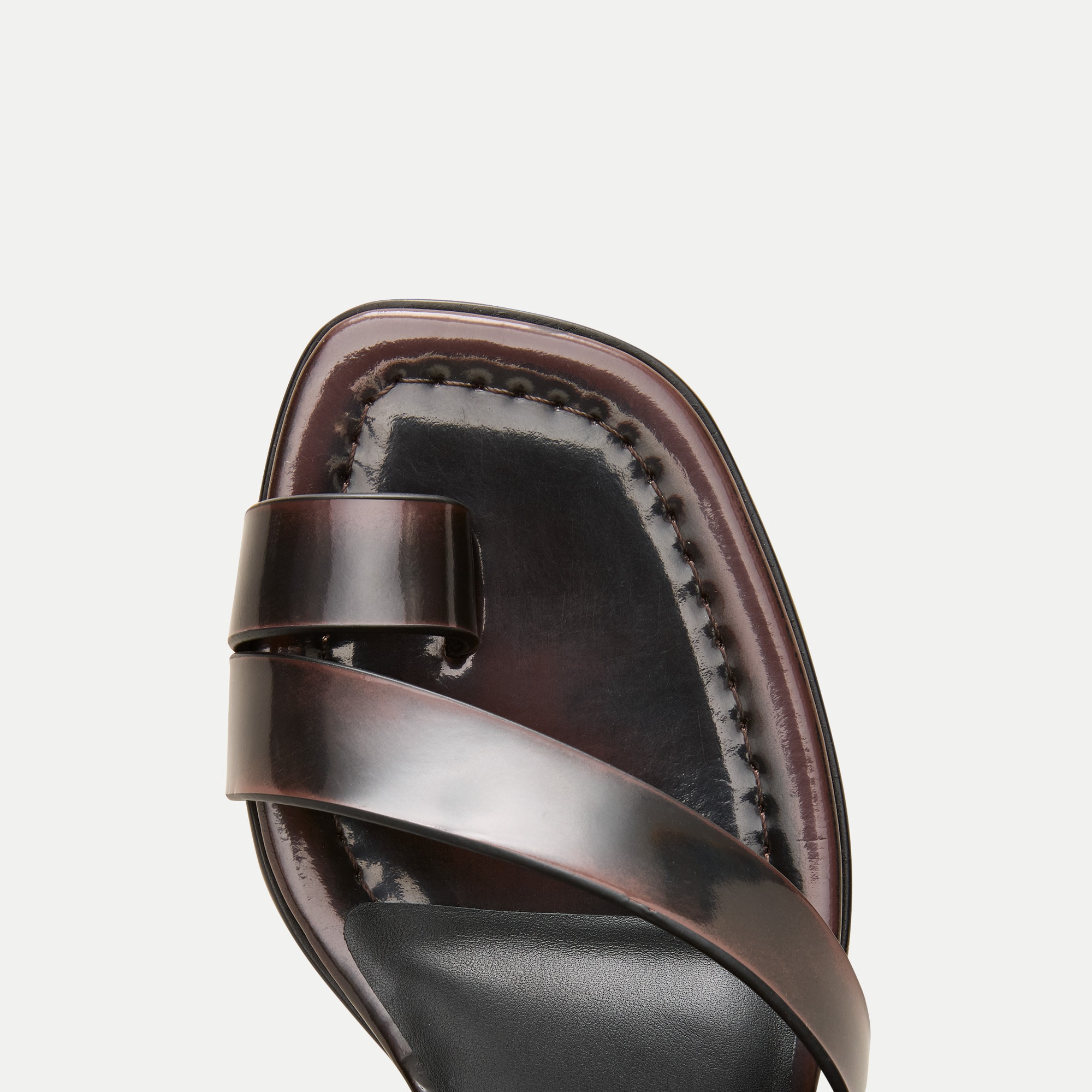 Toe-ring kitten-heel sandals in burnished leather