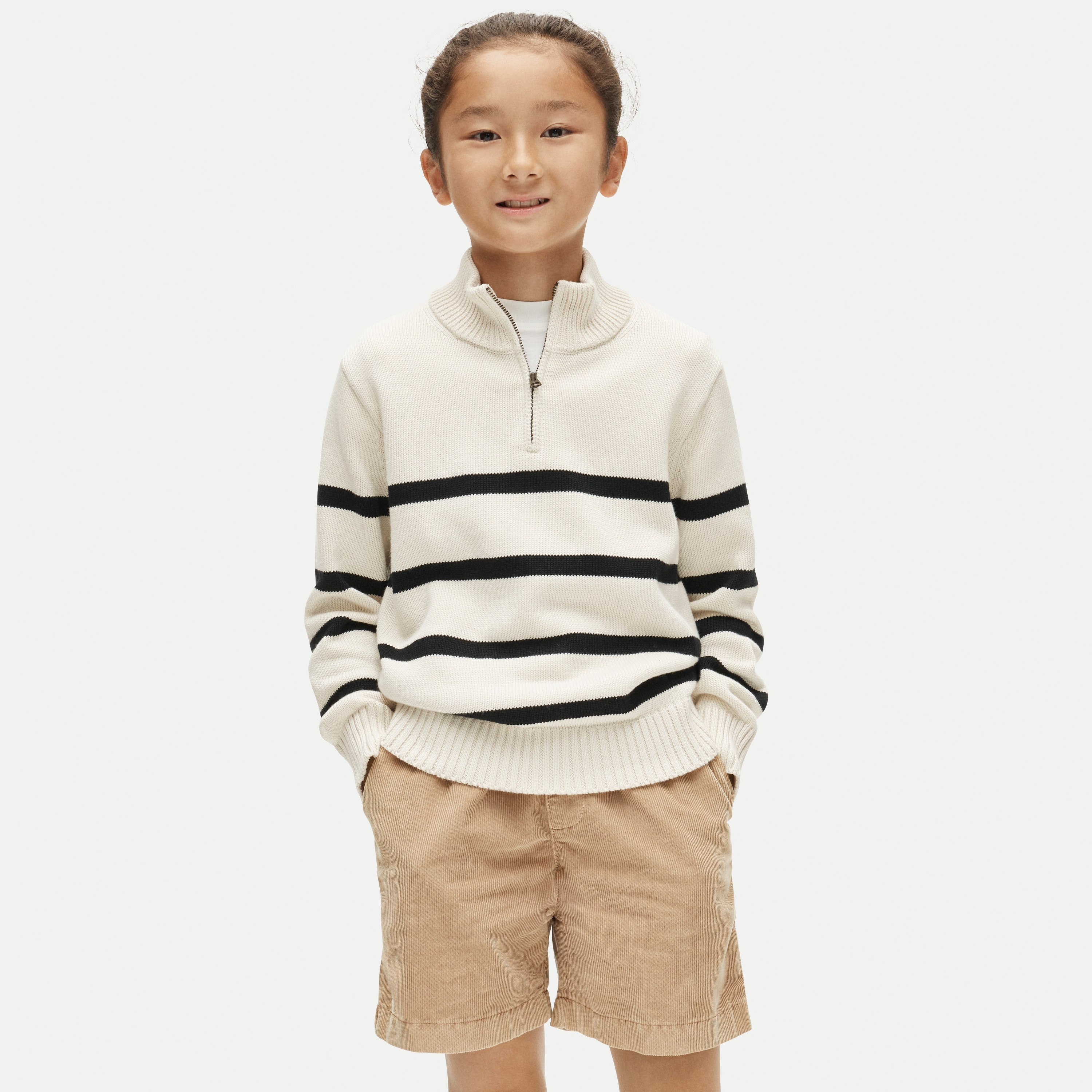 Kids' quarter-zip sweater in striped heritage cotton