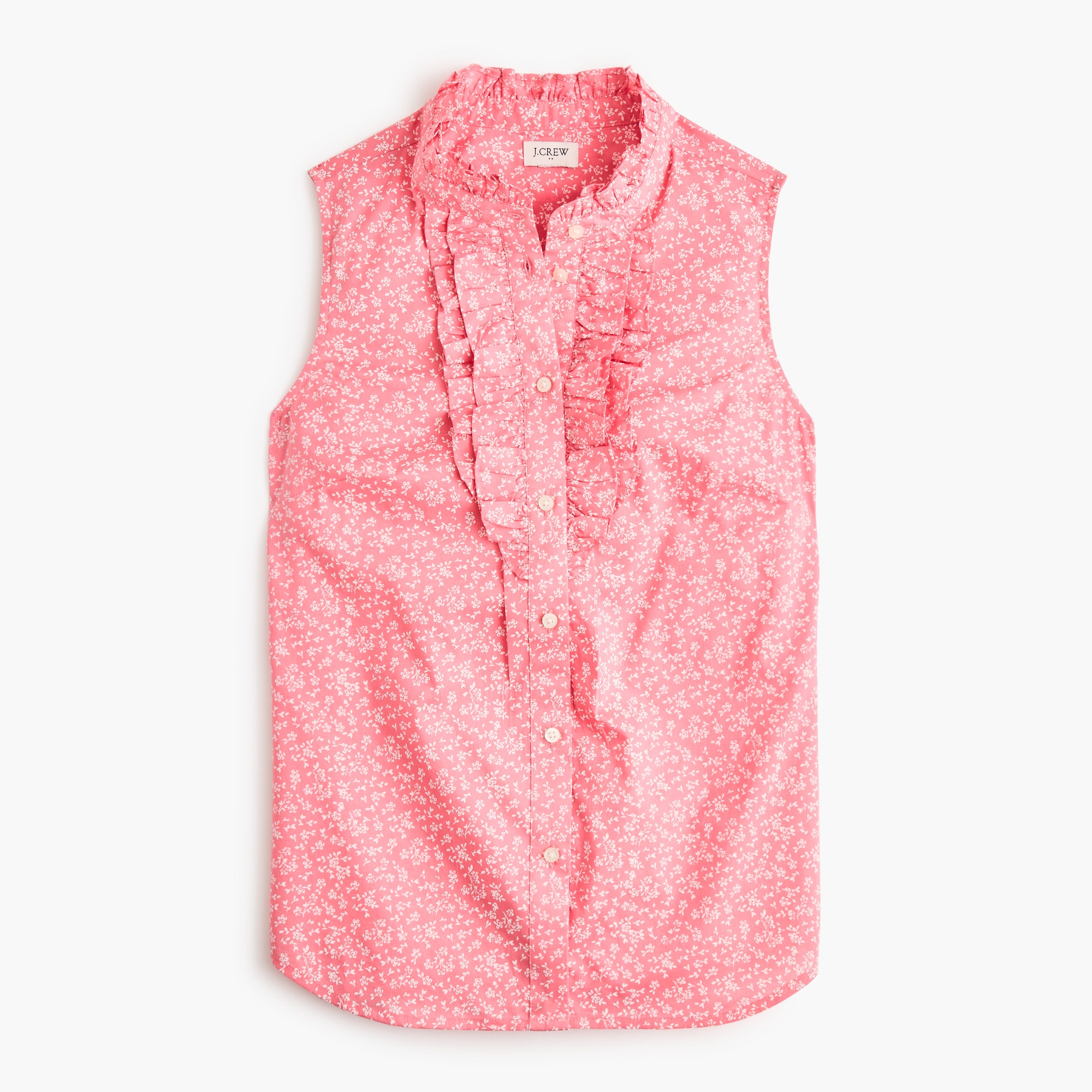 Sleeveless ruffle-front button-up shirt