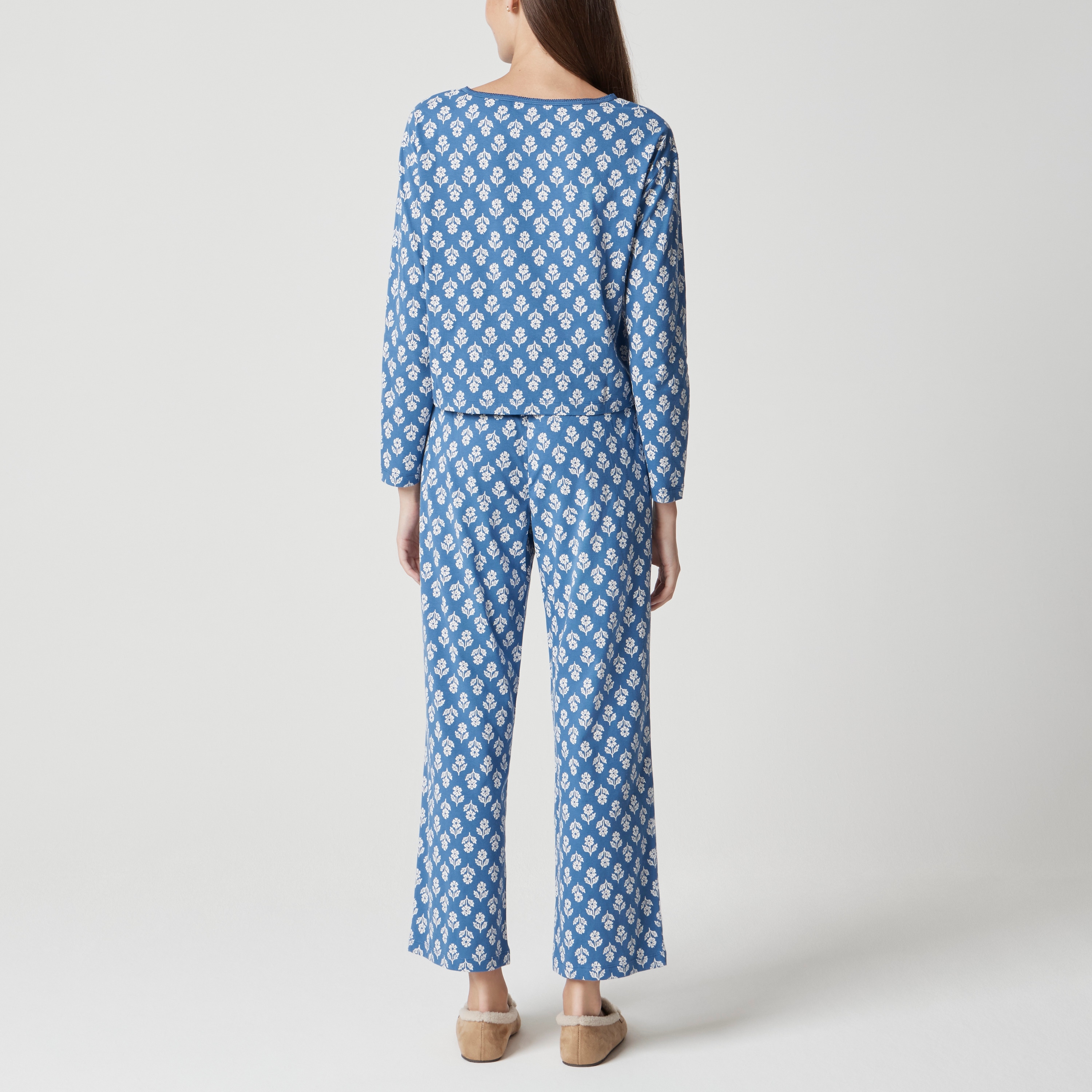 Long-sleeve 100% cotton knit top and pant pajama set