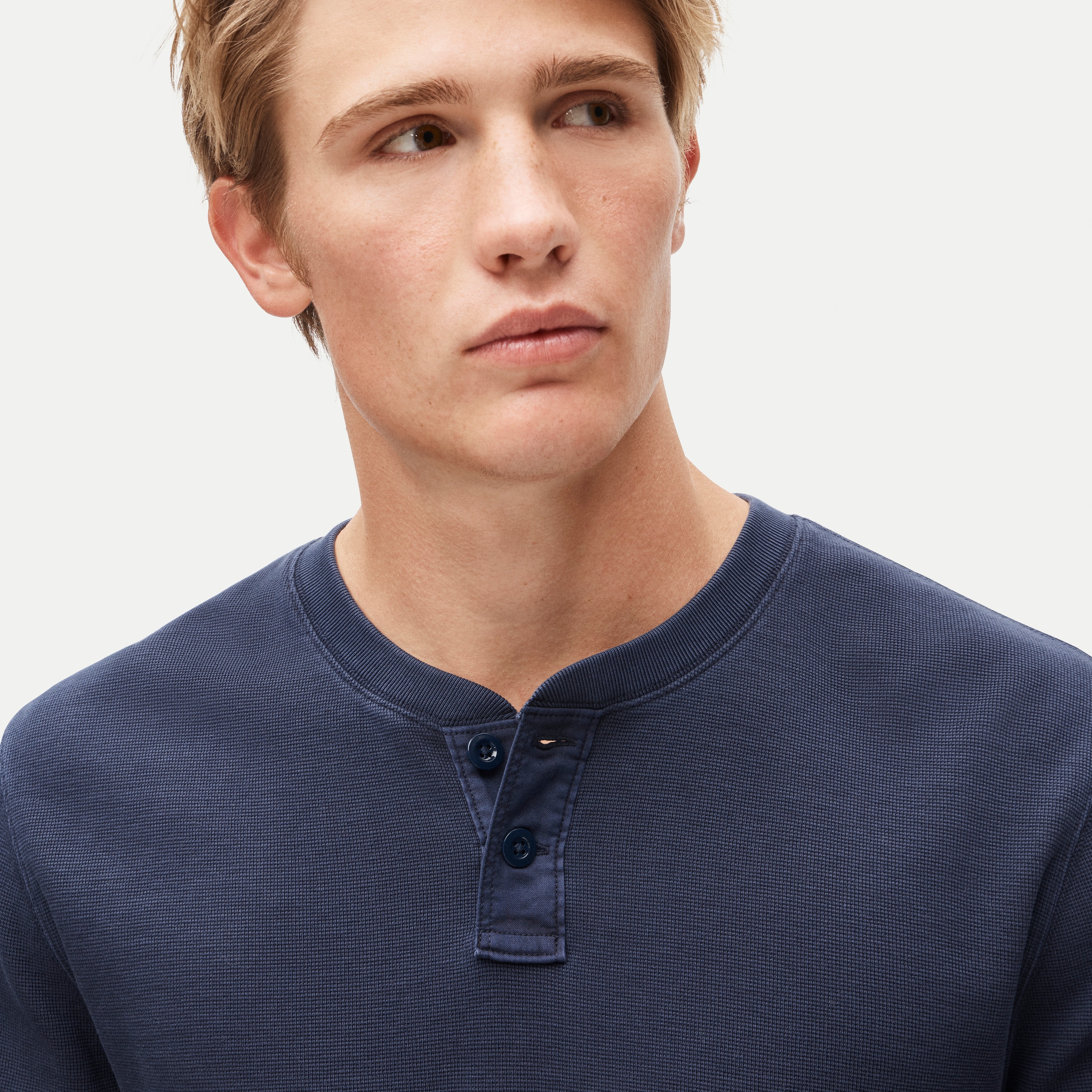 Summerweight waffle-knit cotton henley