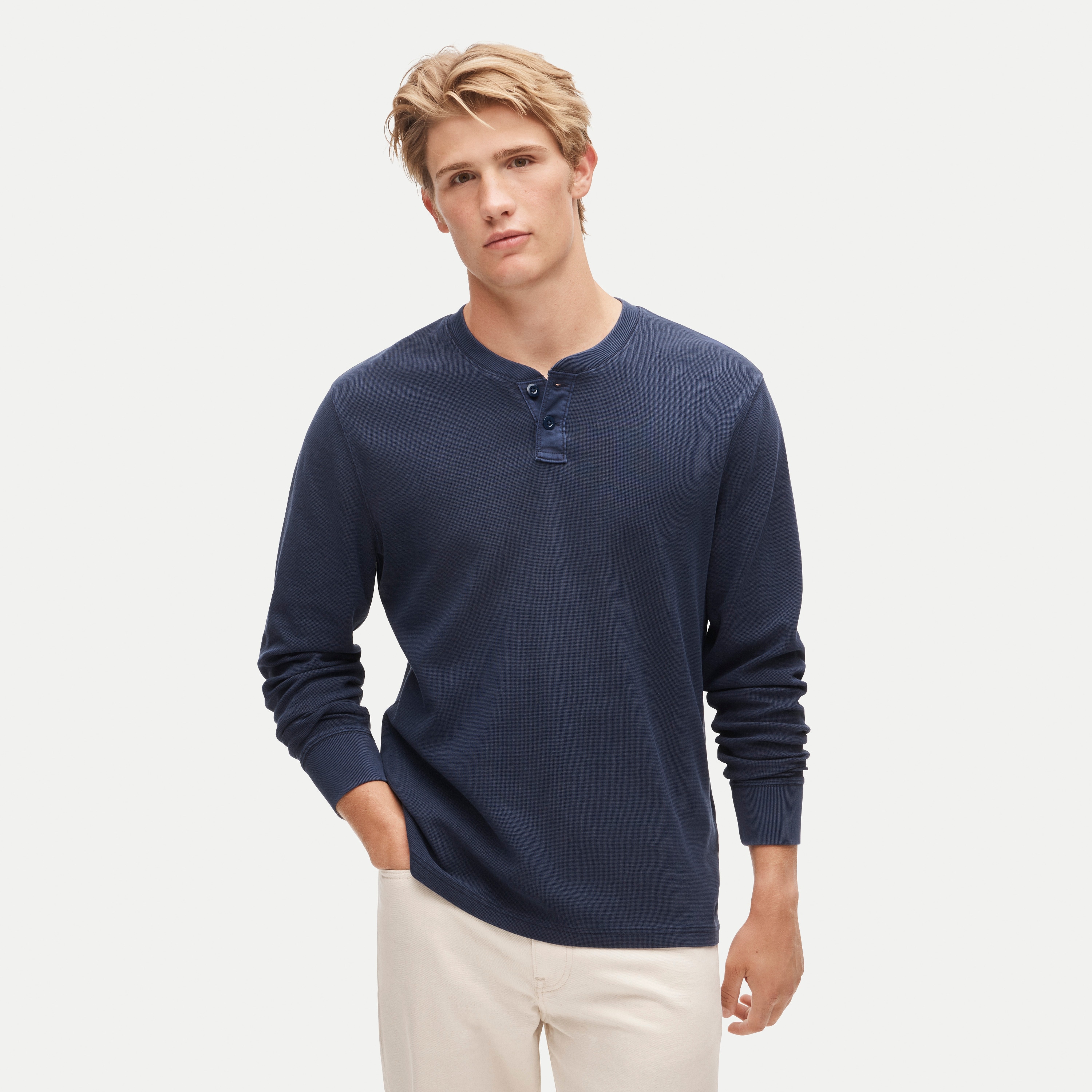 Summerweight waffle-knit cotton henley