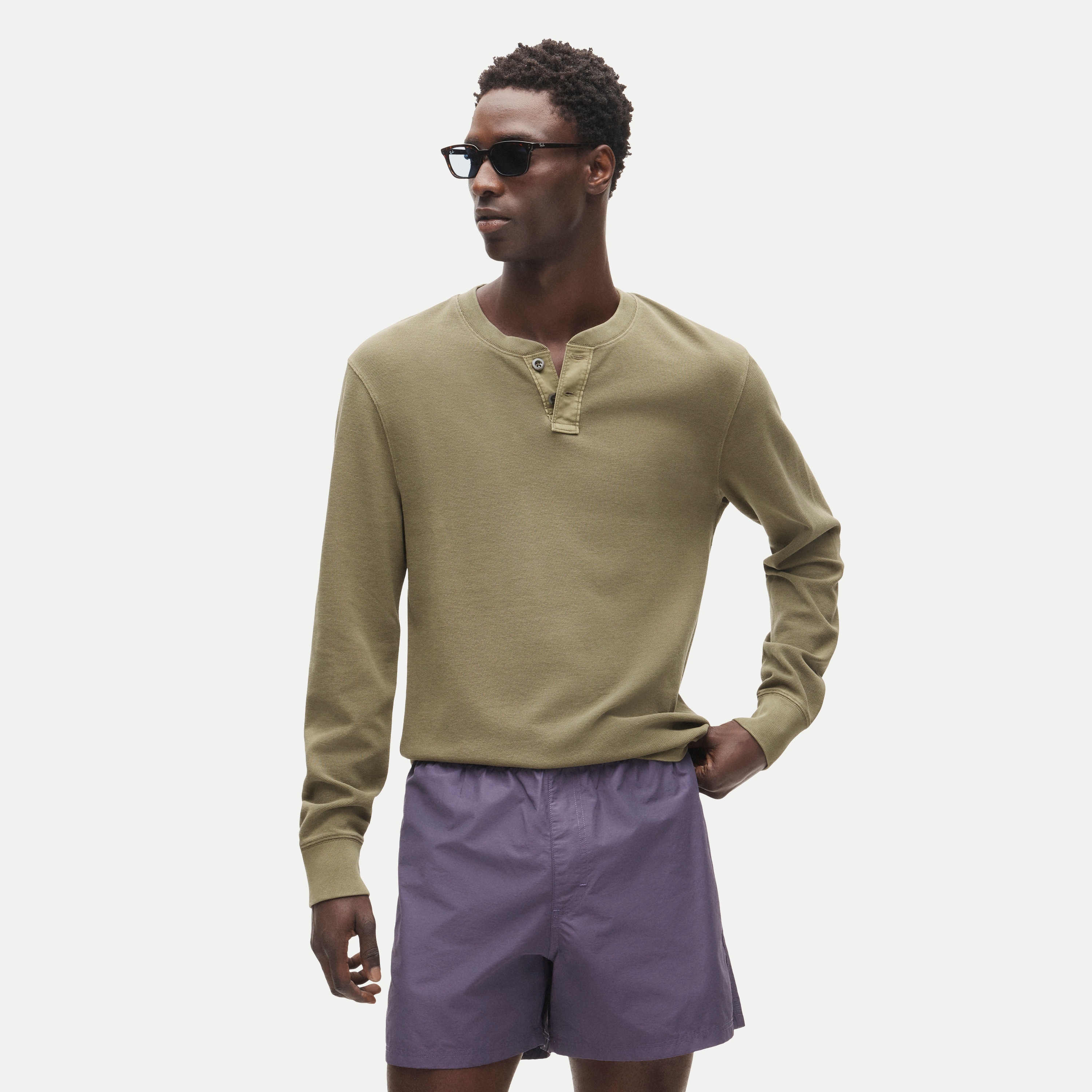 Summerweight waffle-knit cotton henley