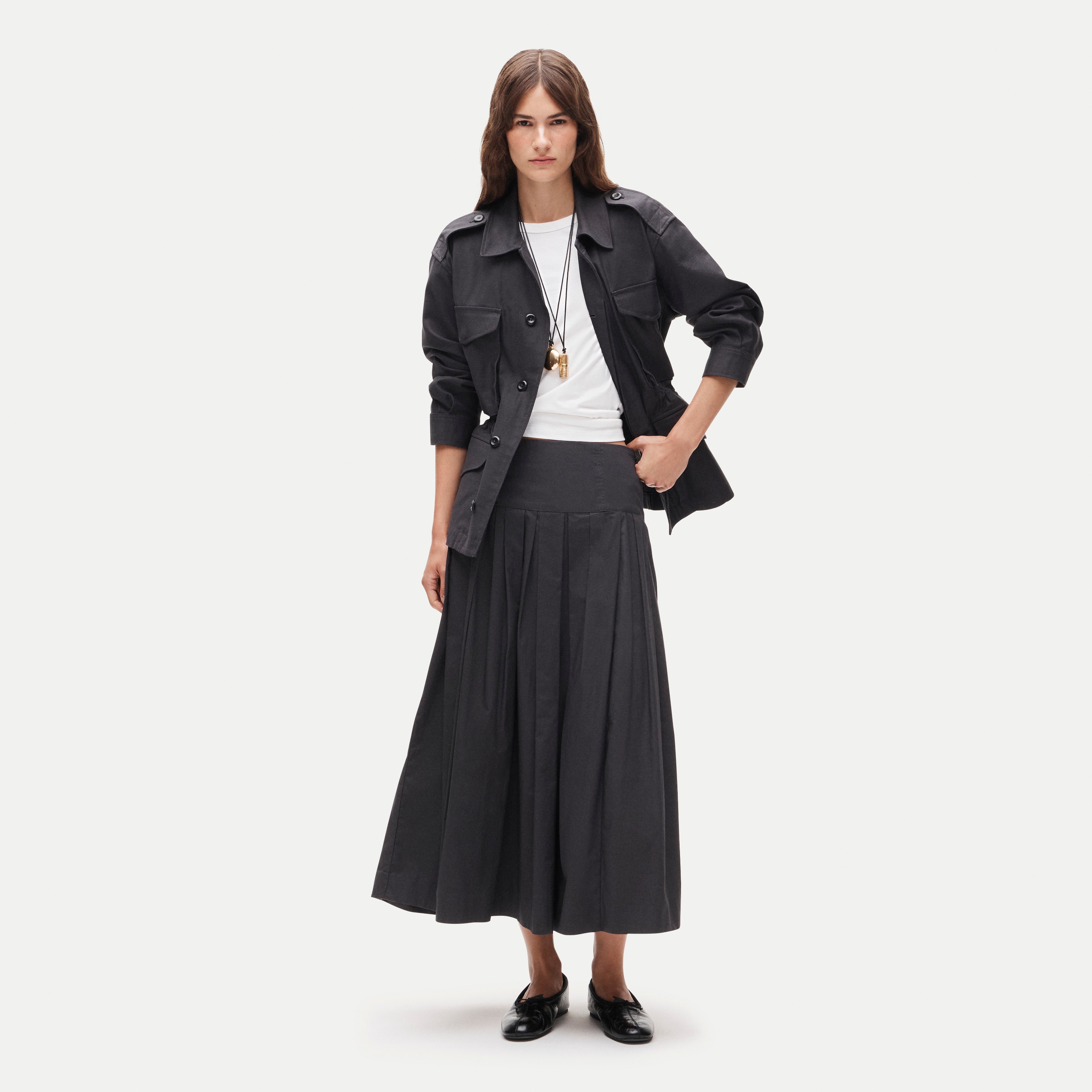 Utility shirt-jacket in cotton sateen