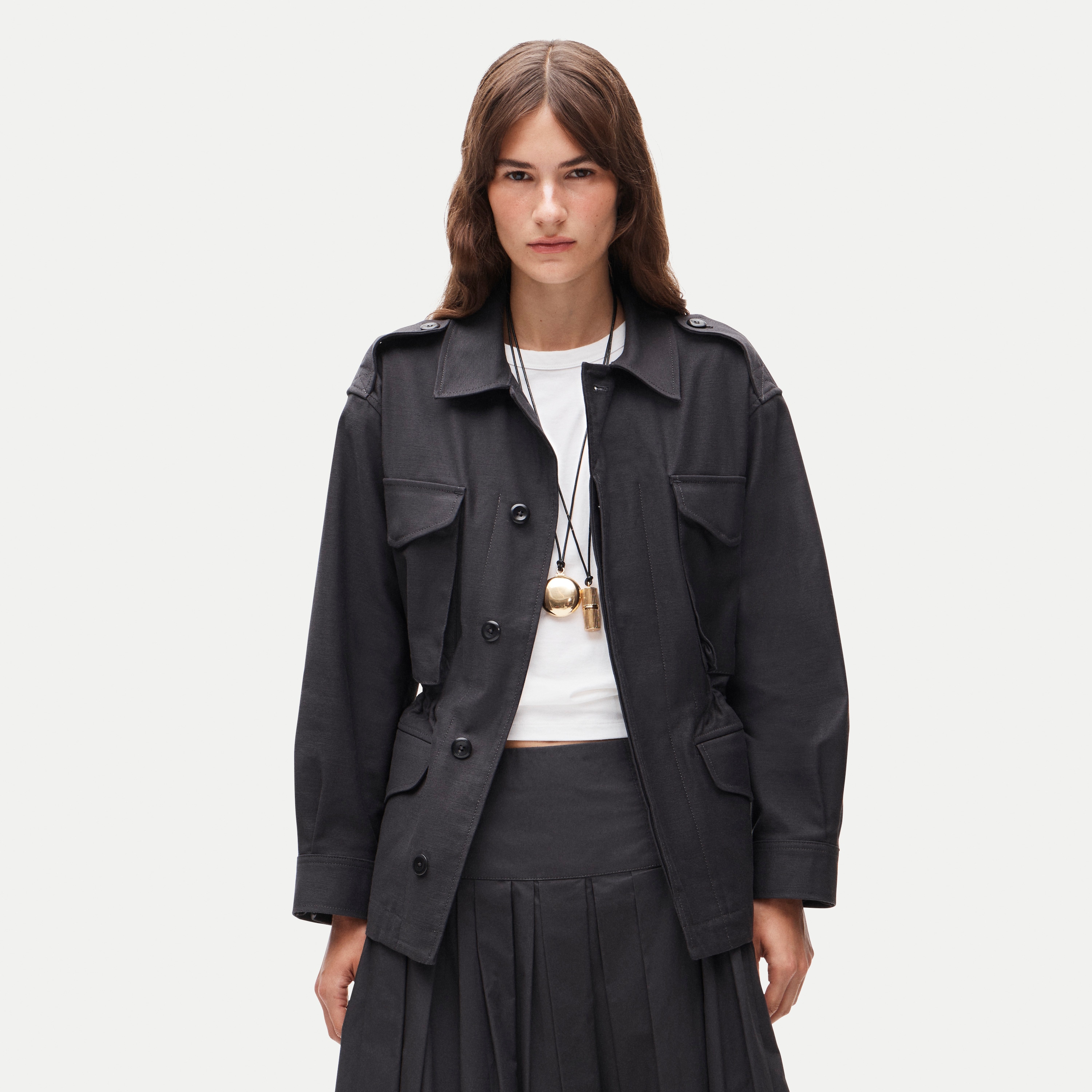 Utility shirt-jacket in cotton sateen