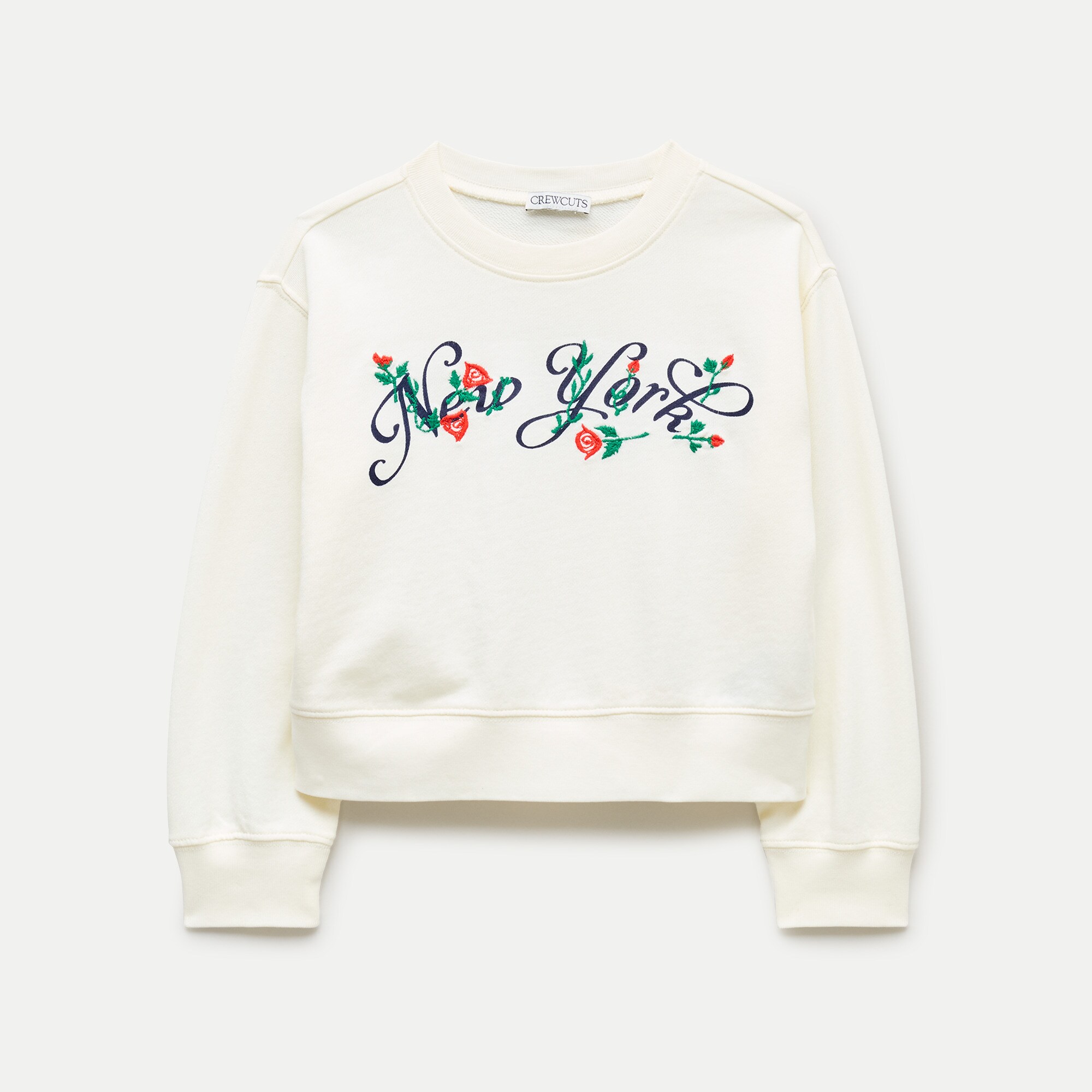 Girls' "New York" crewneck sweatshirt with embroidery