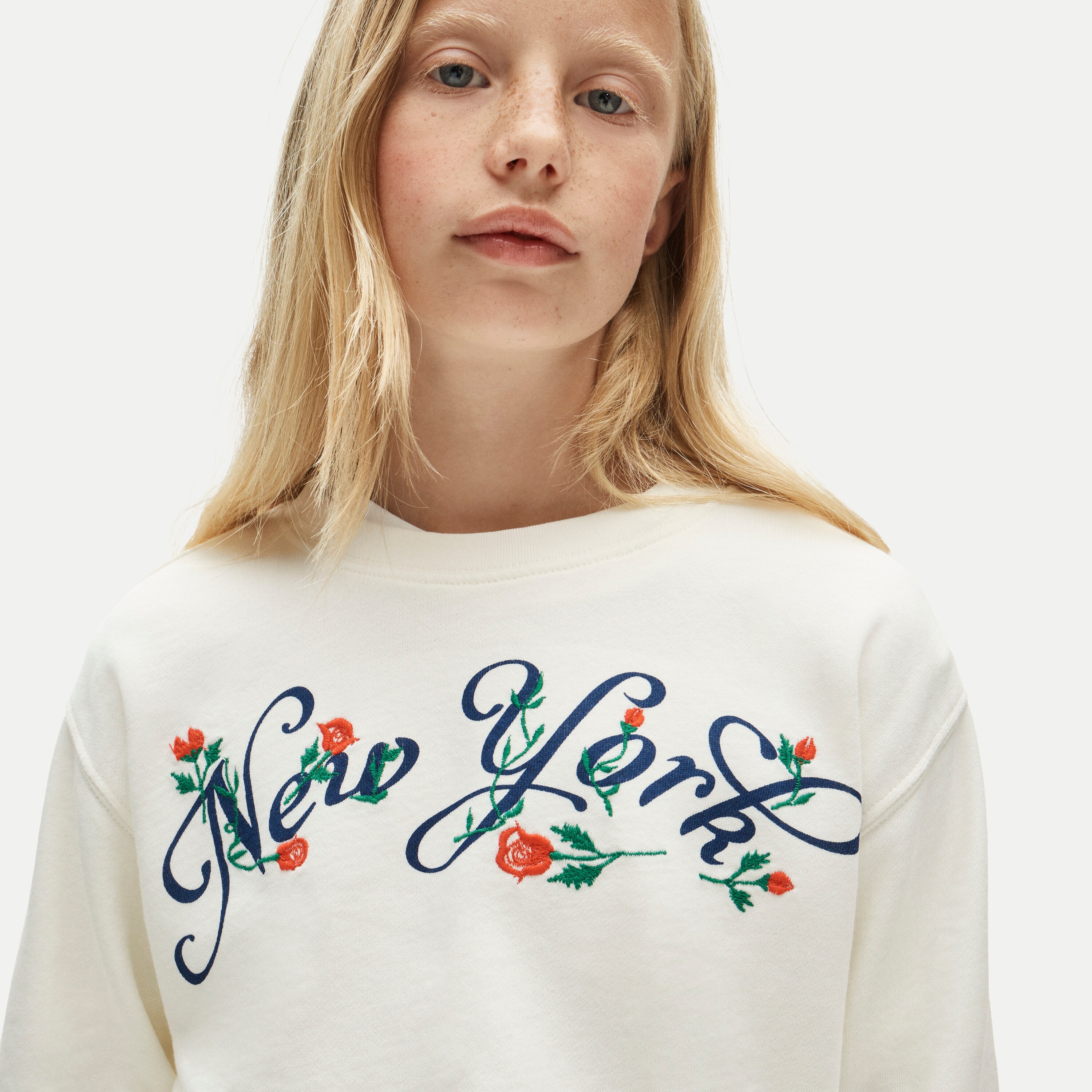 Girls' "New York" crewneck sweatshirt with embroidery