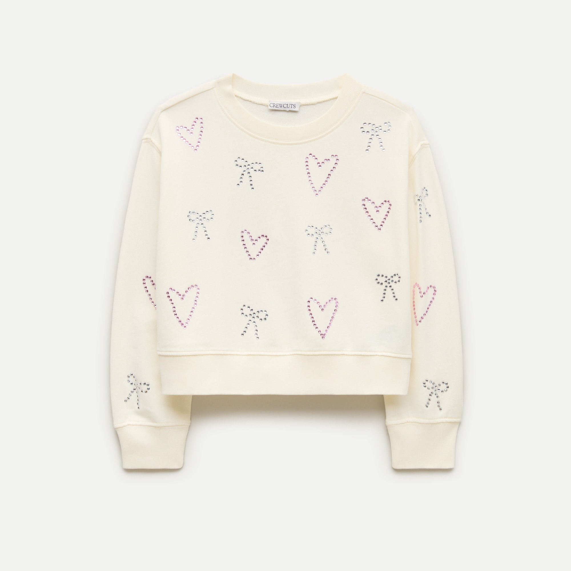 Girls' hotfix bow and heart crewneck sweatshirt in terry