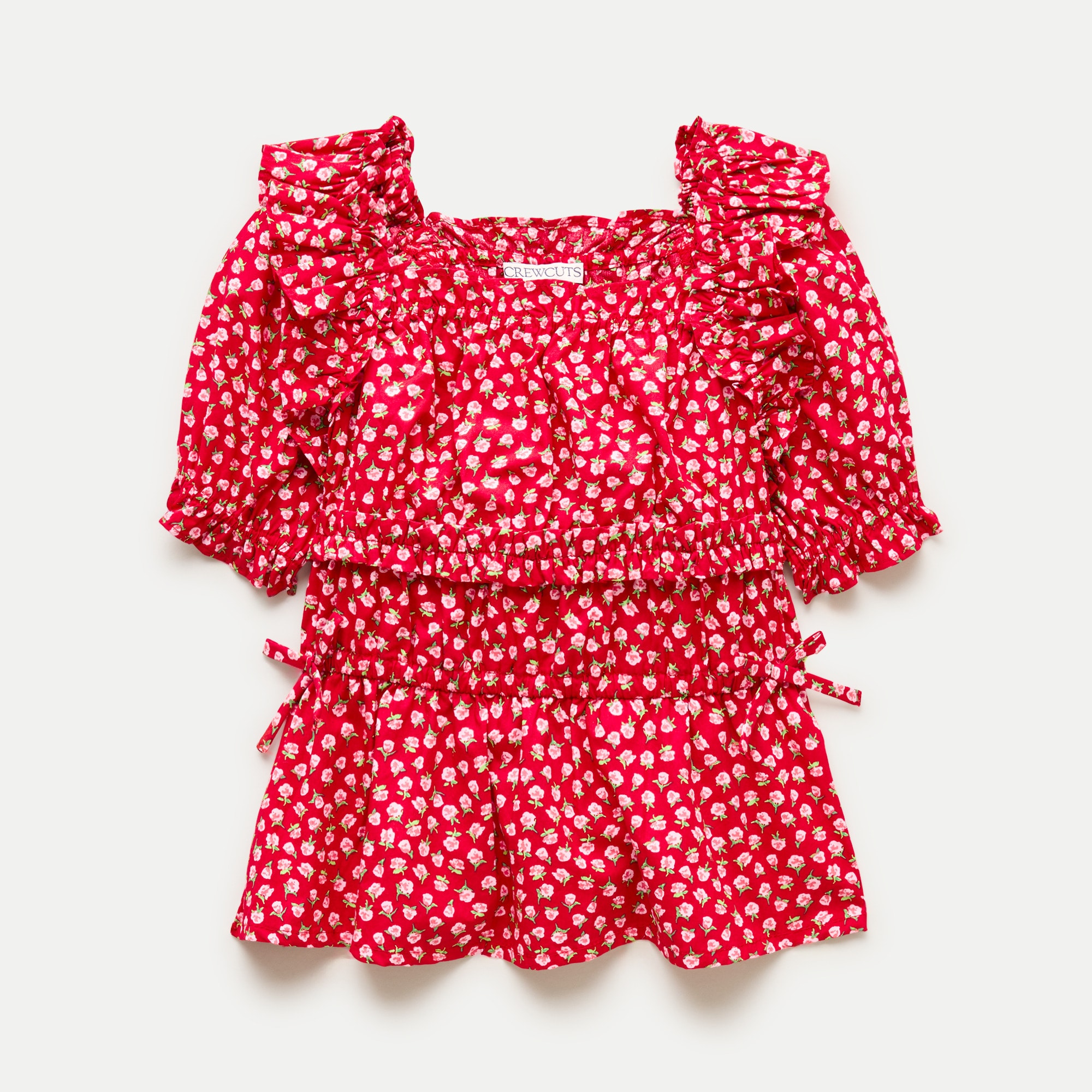 Girls' smocked squareneck top in rosette print