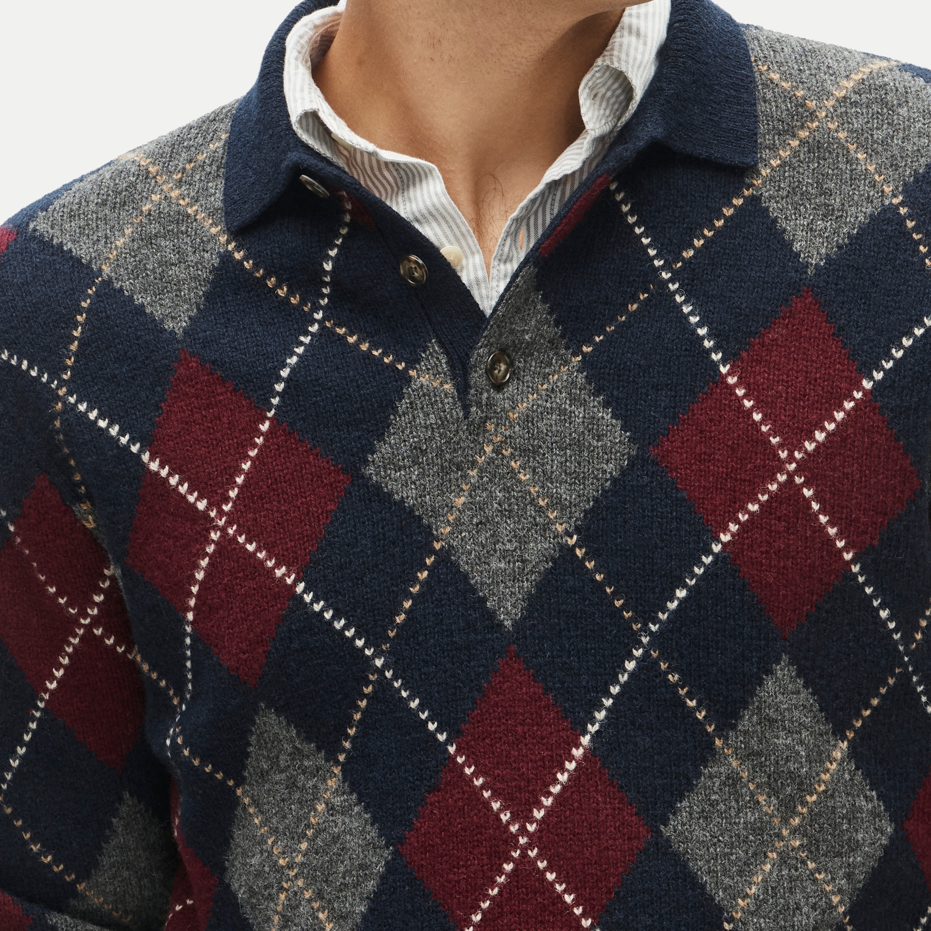 Wool sweater-polo in in argyle - thumbnail 2