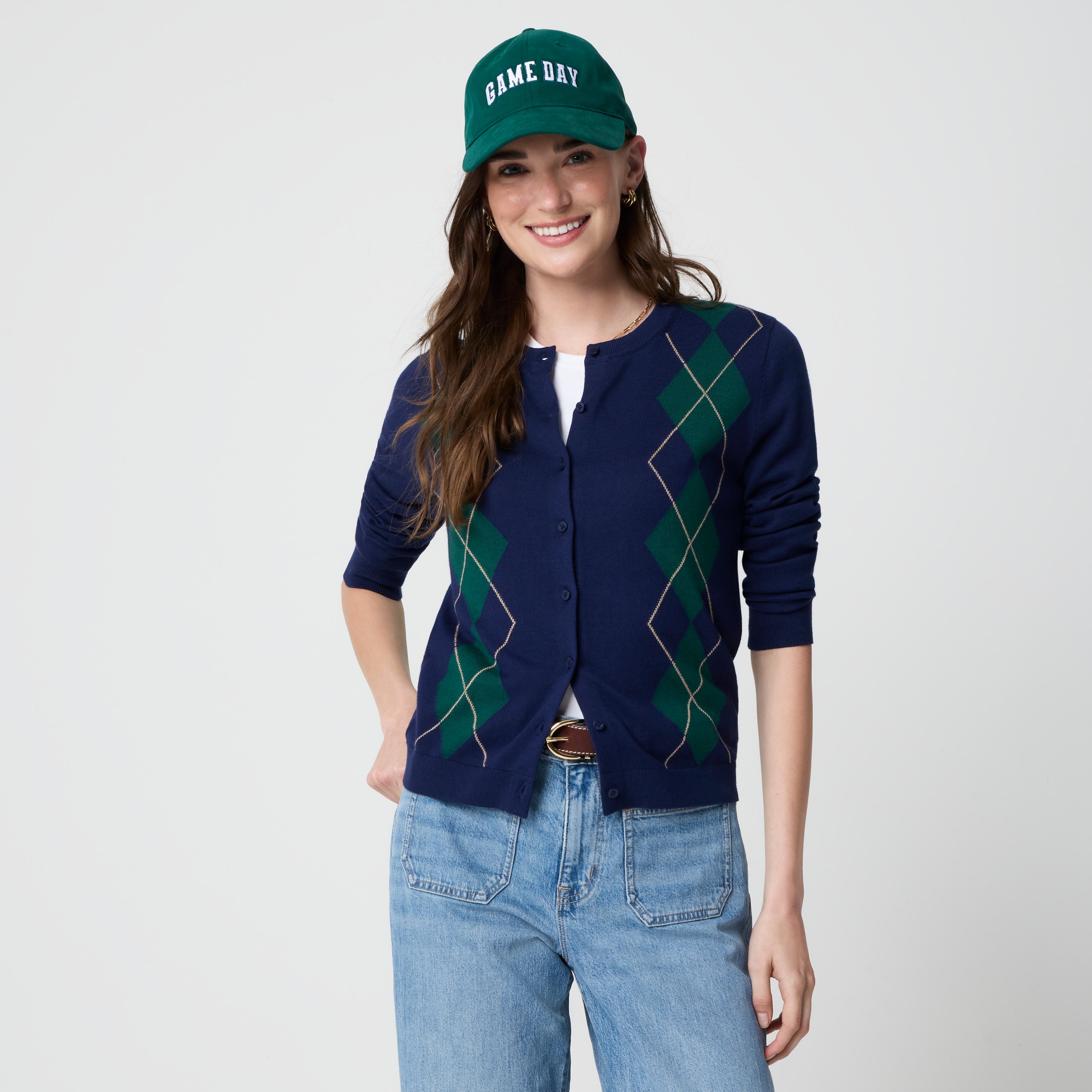 Cotton argyle cardigan sweater
