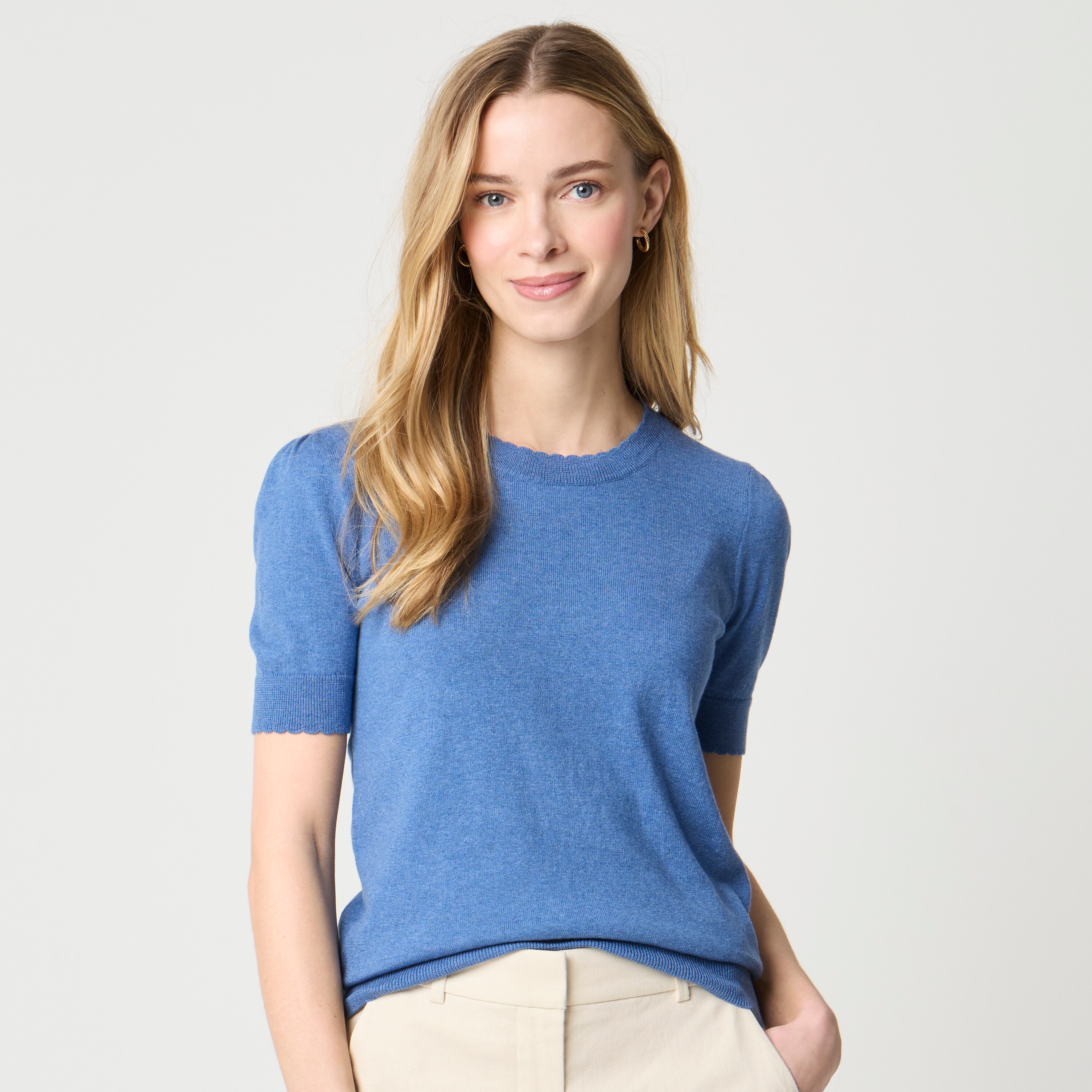 Short-sleeve Crewneck Scalloped Sweater For Women | Factory
