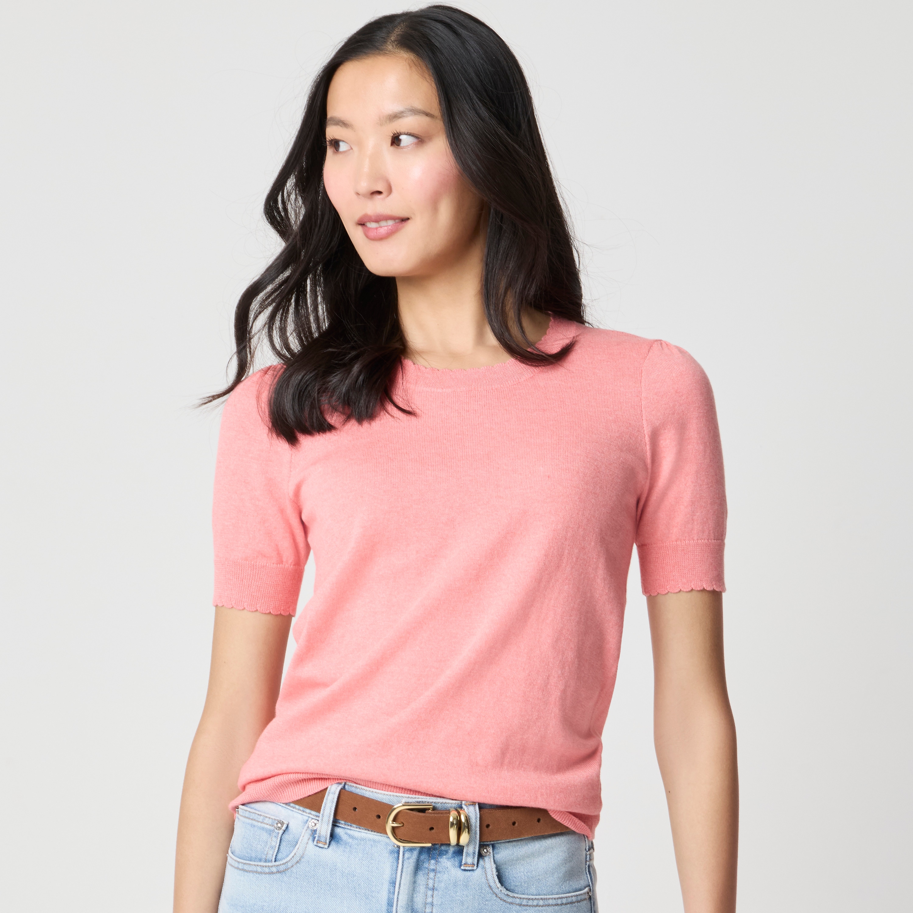 Short-sleeve Crewneck Scalloped Sweater For Women | Factory