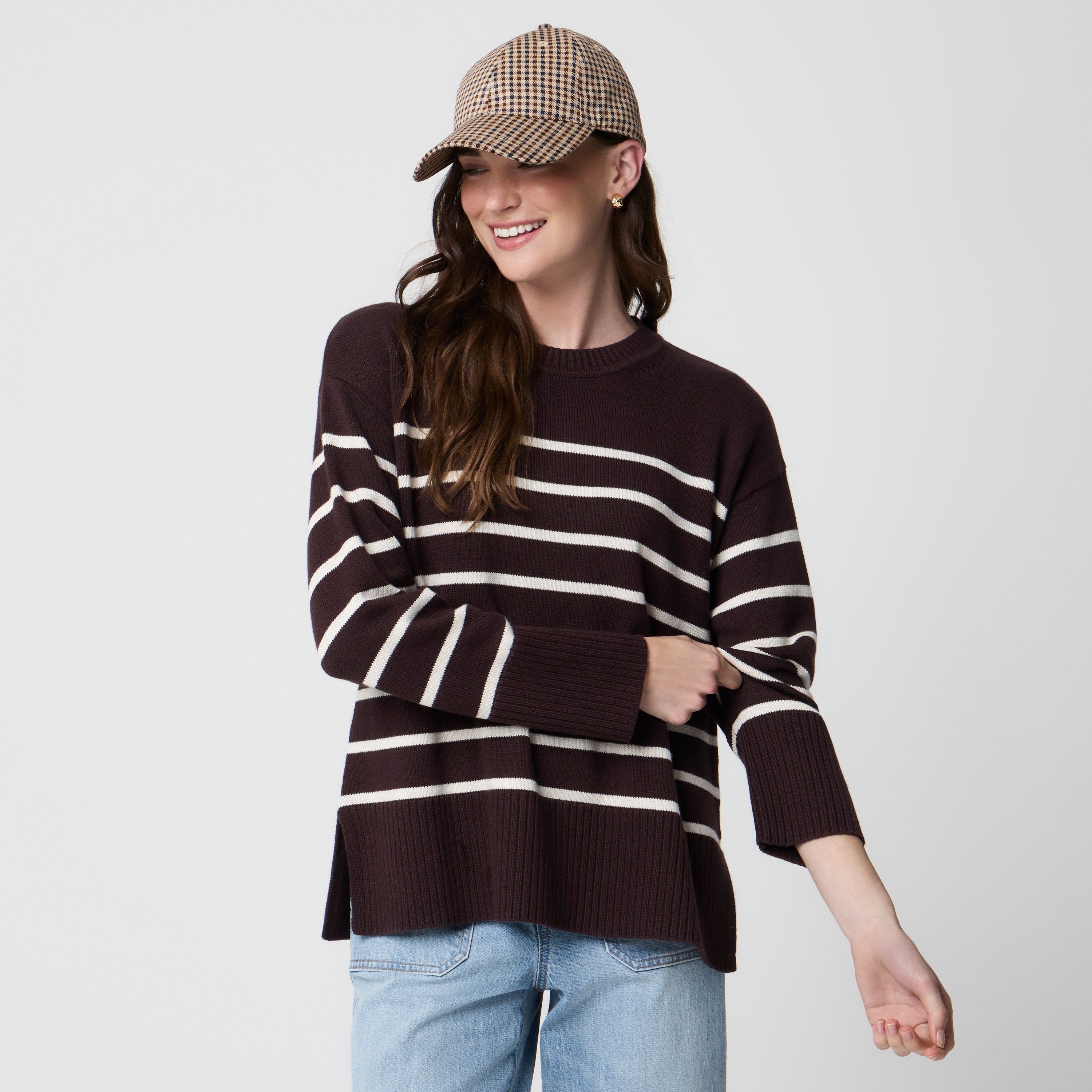 100% cotton striped wide-hem sweater