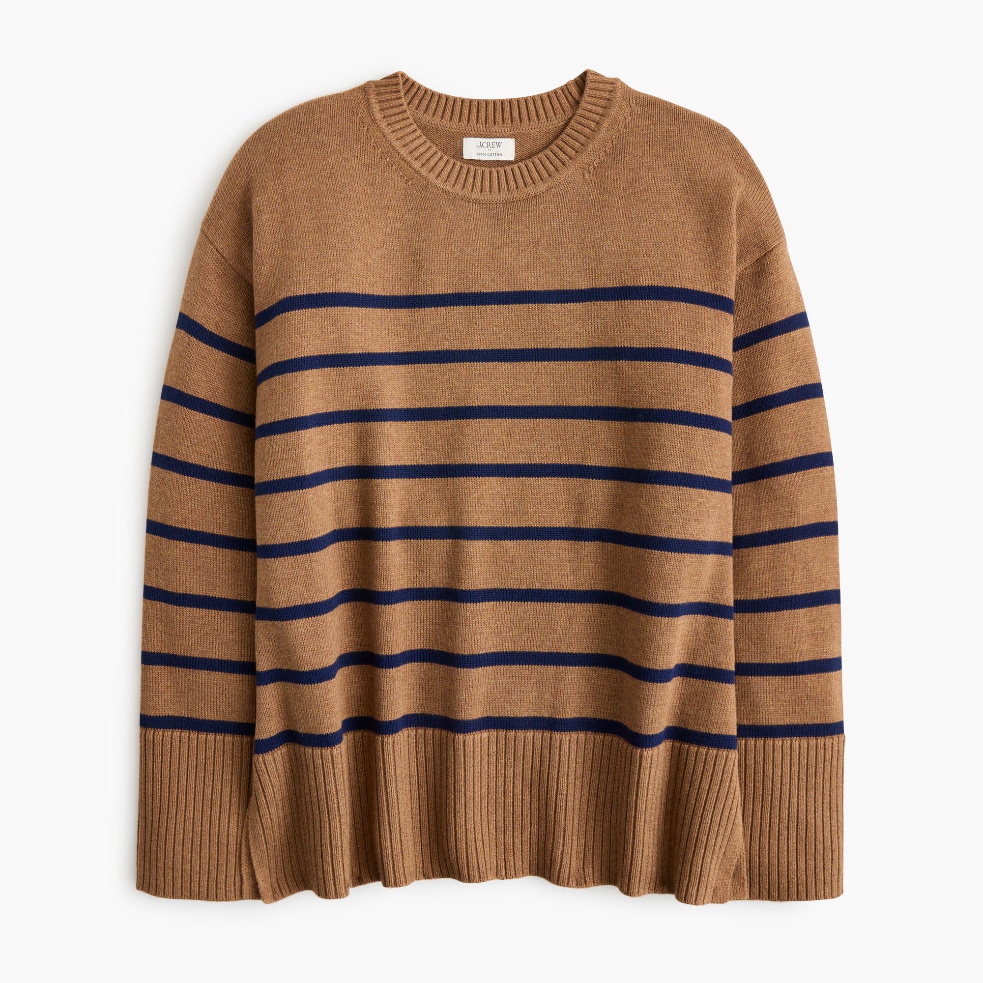 100% cotton striped wide-hem sweater