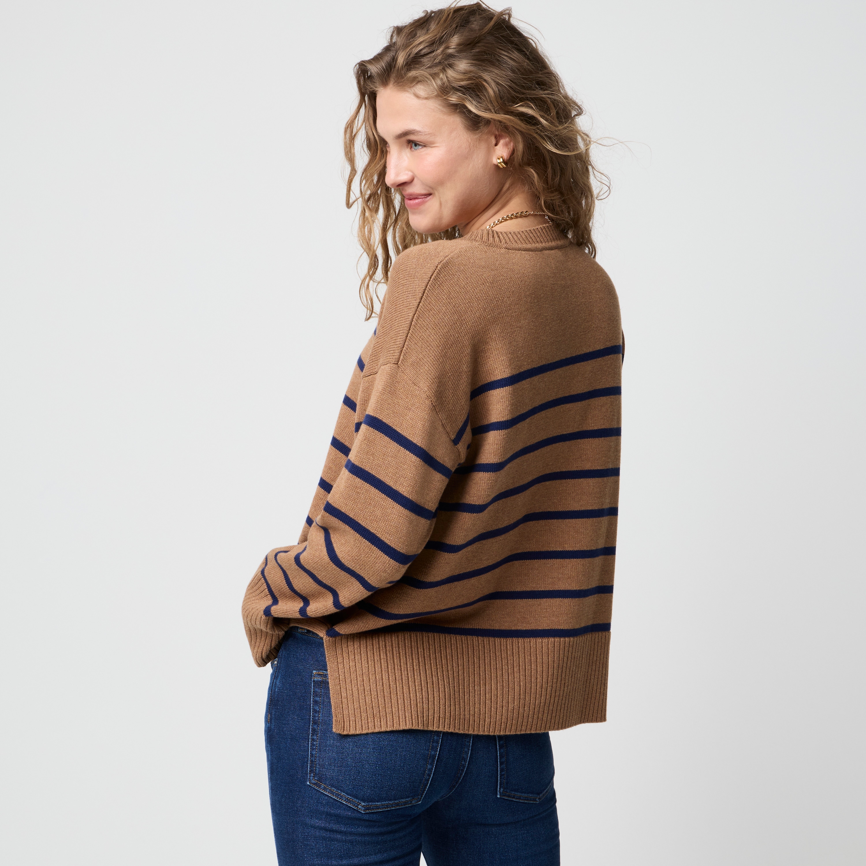 100% cotton striped wide-hem sweater
