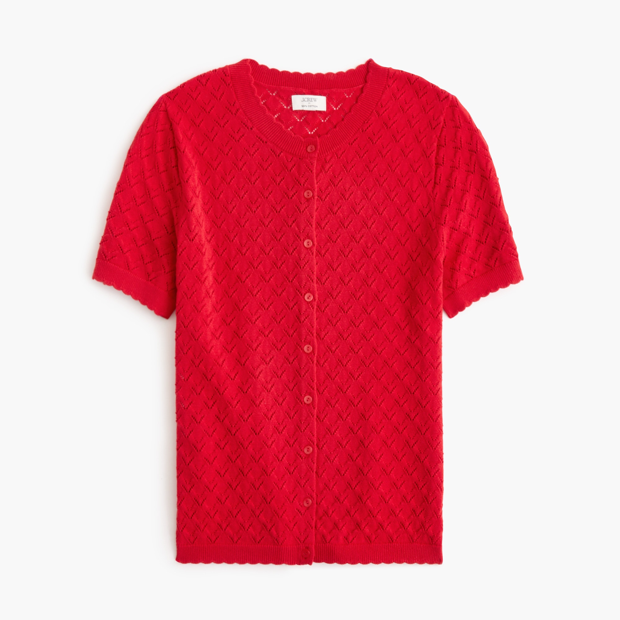 Short-sleeve pointelle cardigan sweater