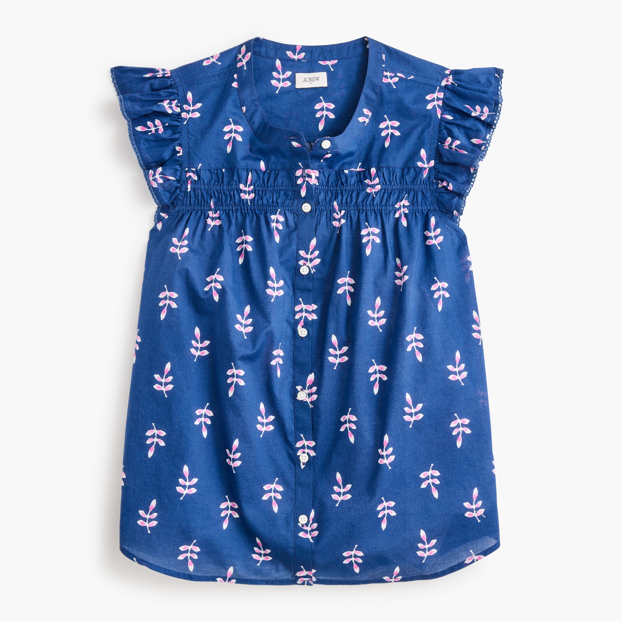 Printed flutter-sleeve top