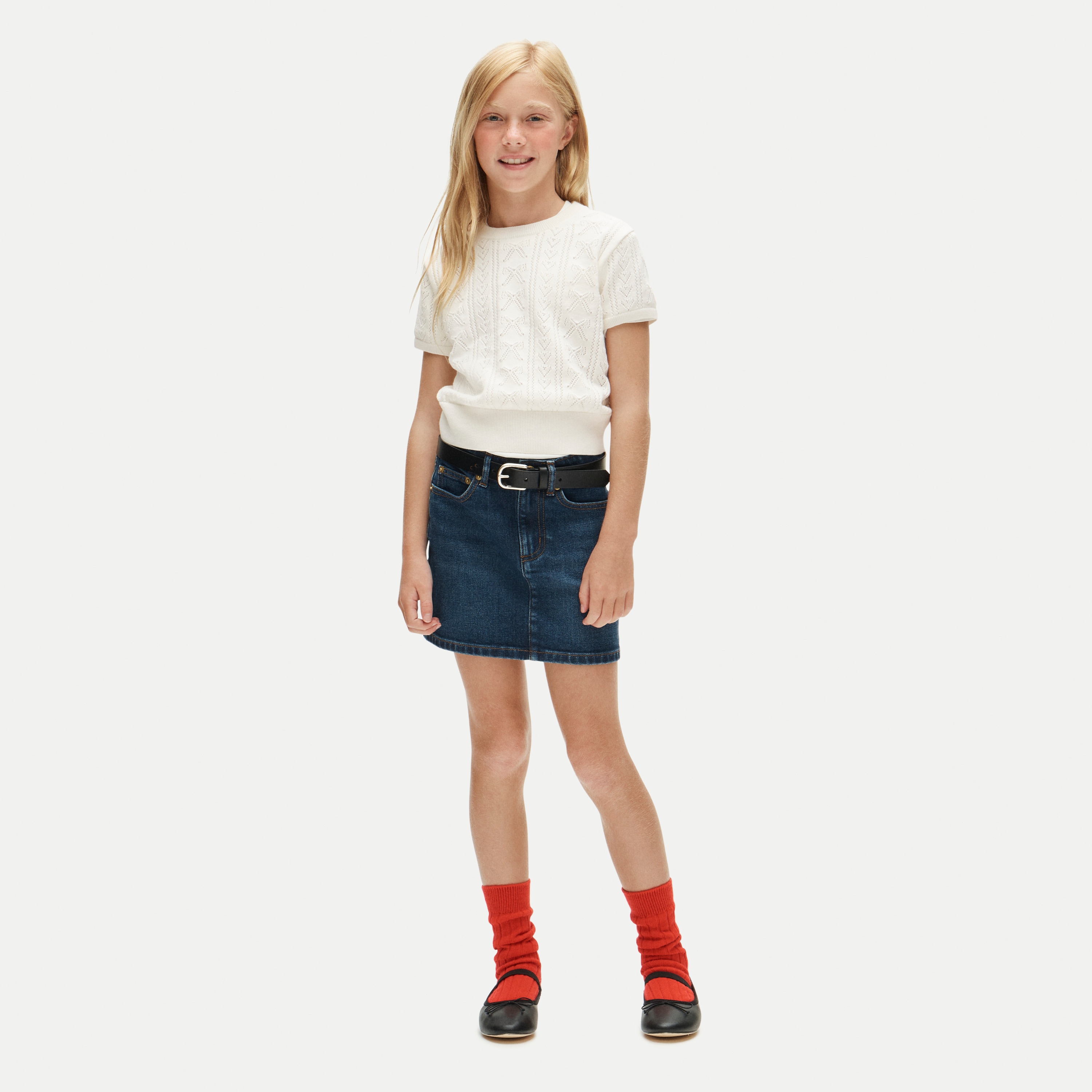 Girls' bow-pointelle sweater-tee - thumbnail 2