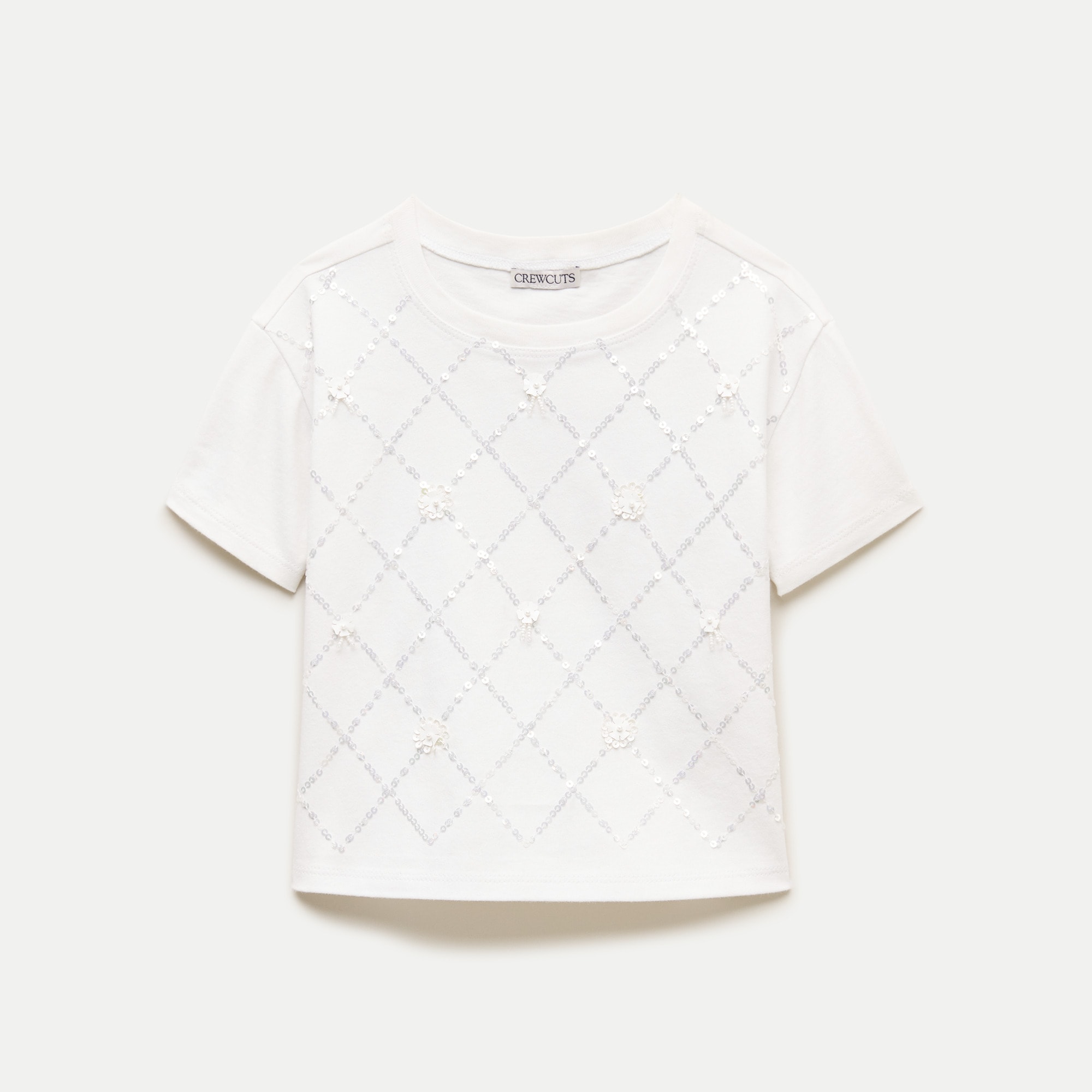 Girls' short-sleeve lattice-sequin T-shirt