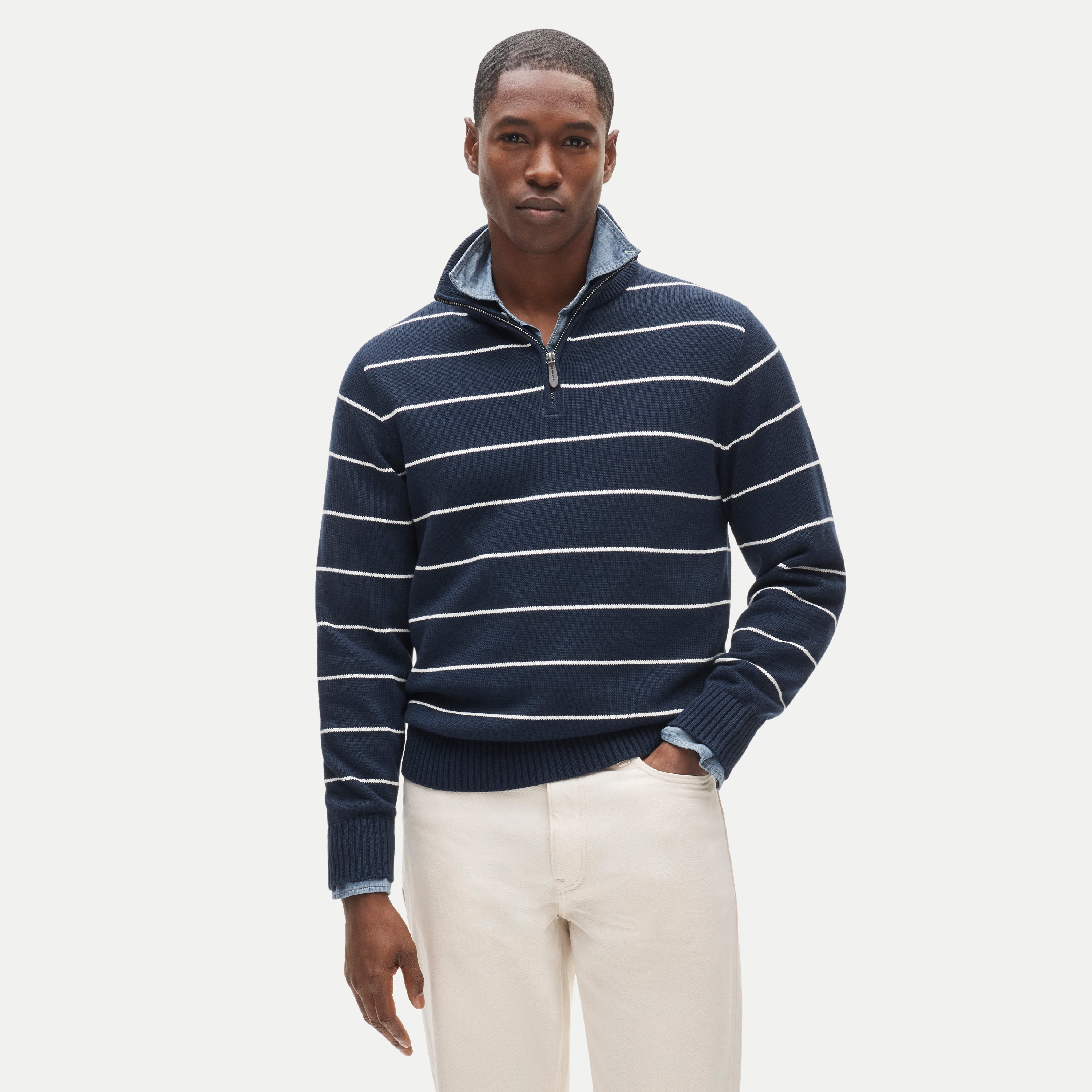 Heritage Cotton Quarter-zip Sweater In Stripe For Men | J.Crew