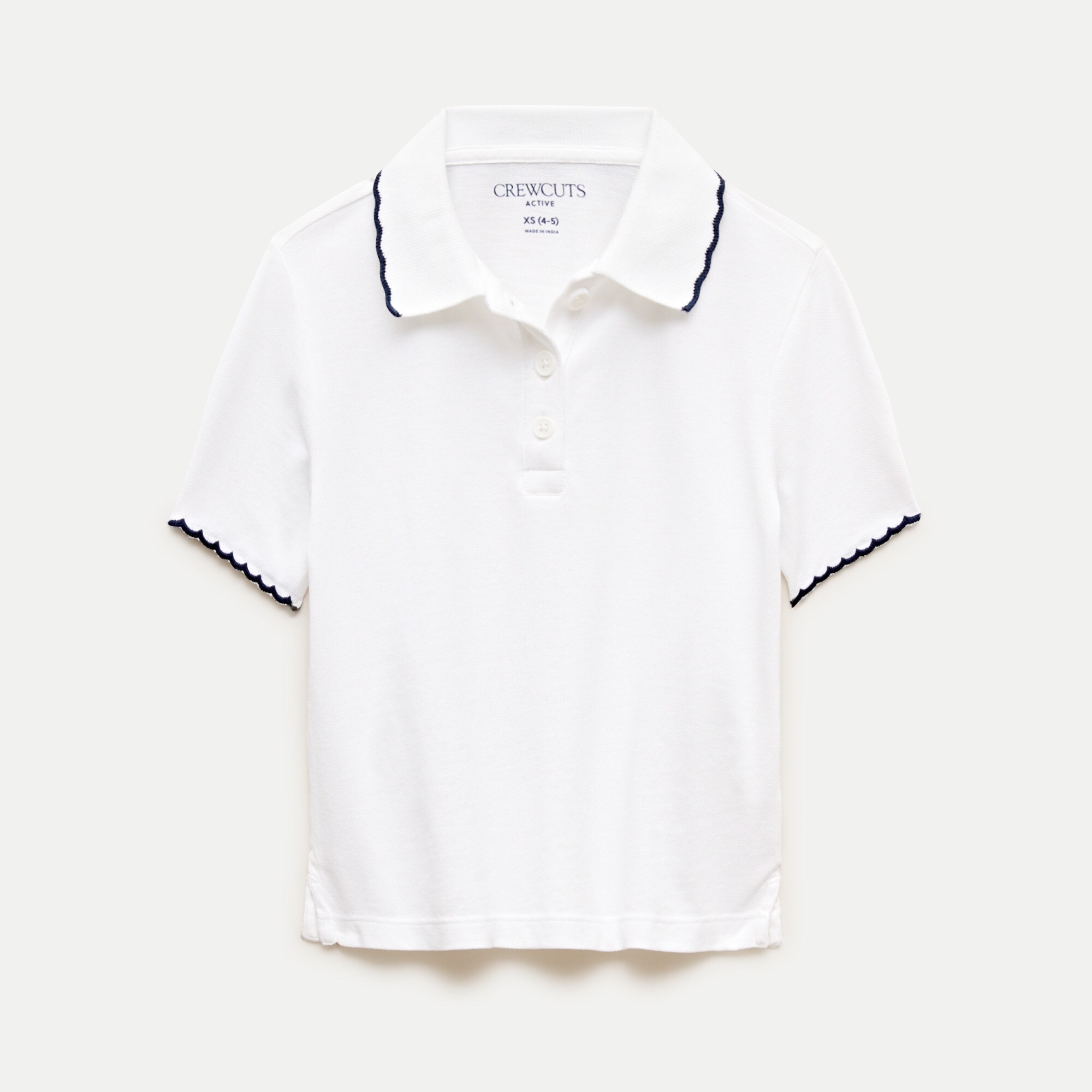 Girls' scallop-trim piqué polo shirt in stripe